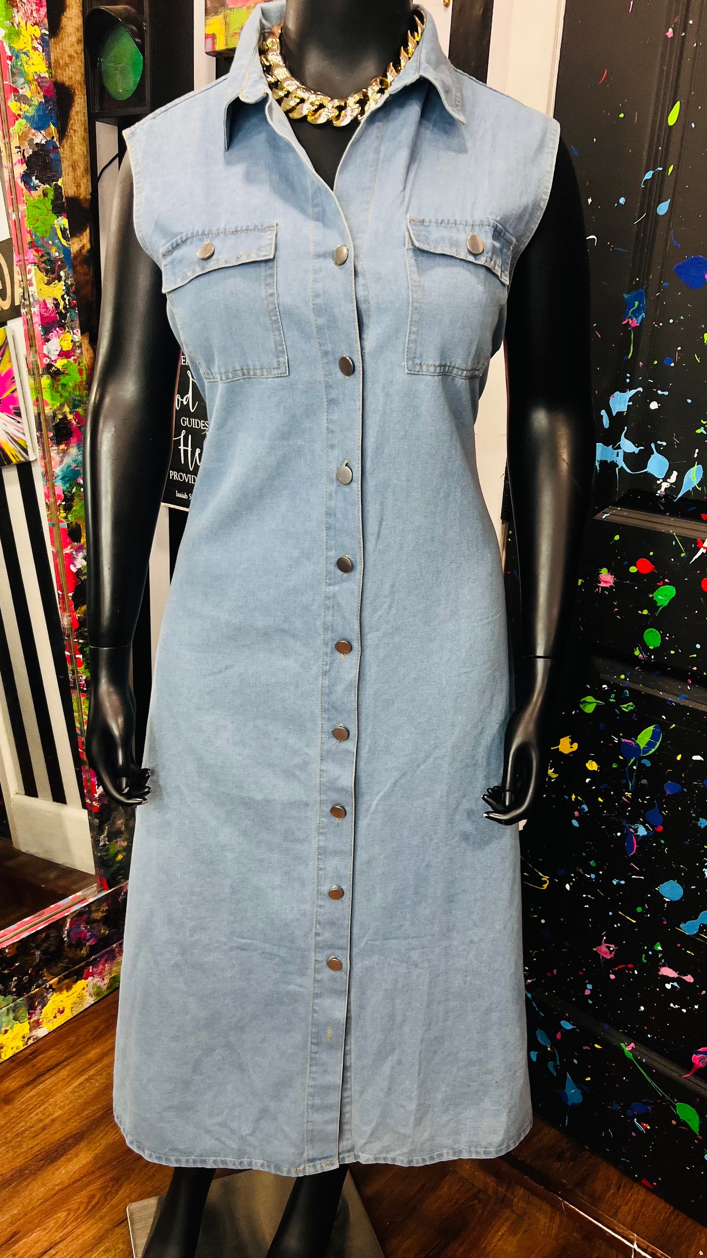 Denim Button Down Front Dress