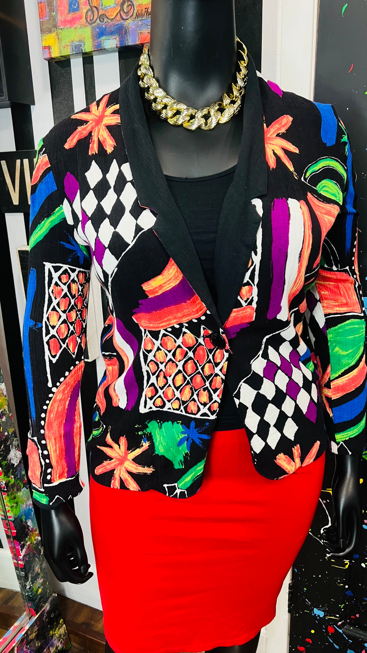 Vintage Rayon Abstract Light Blazer (12/14)