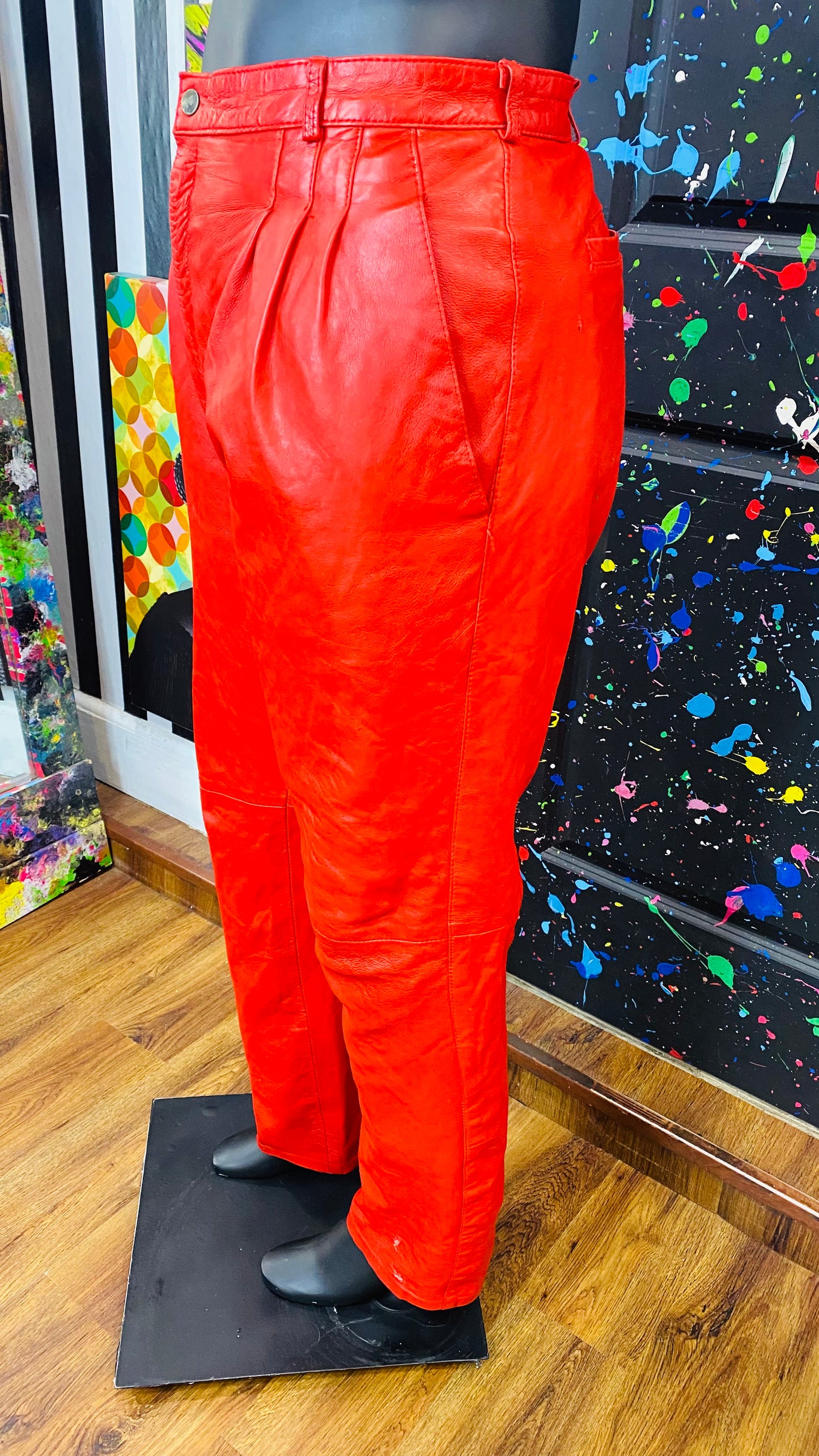 Vintage Red Genuine Leather Pants (14)