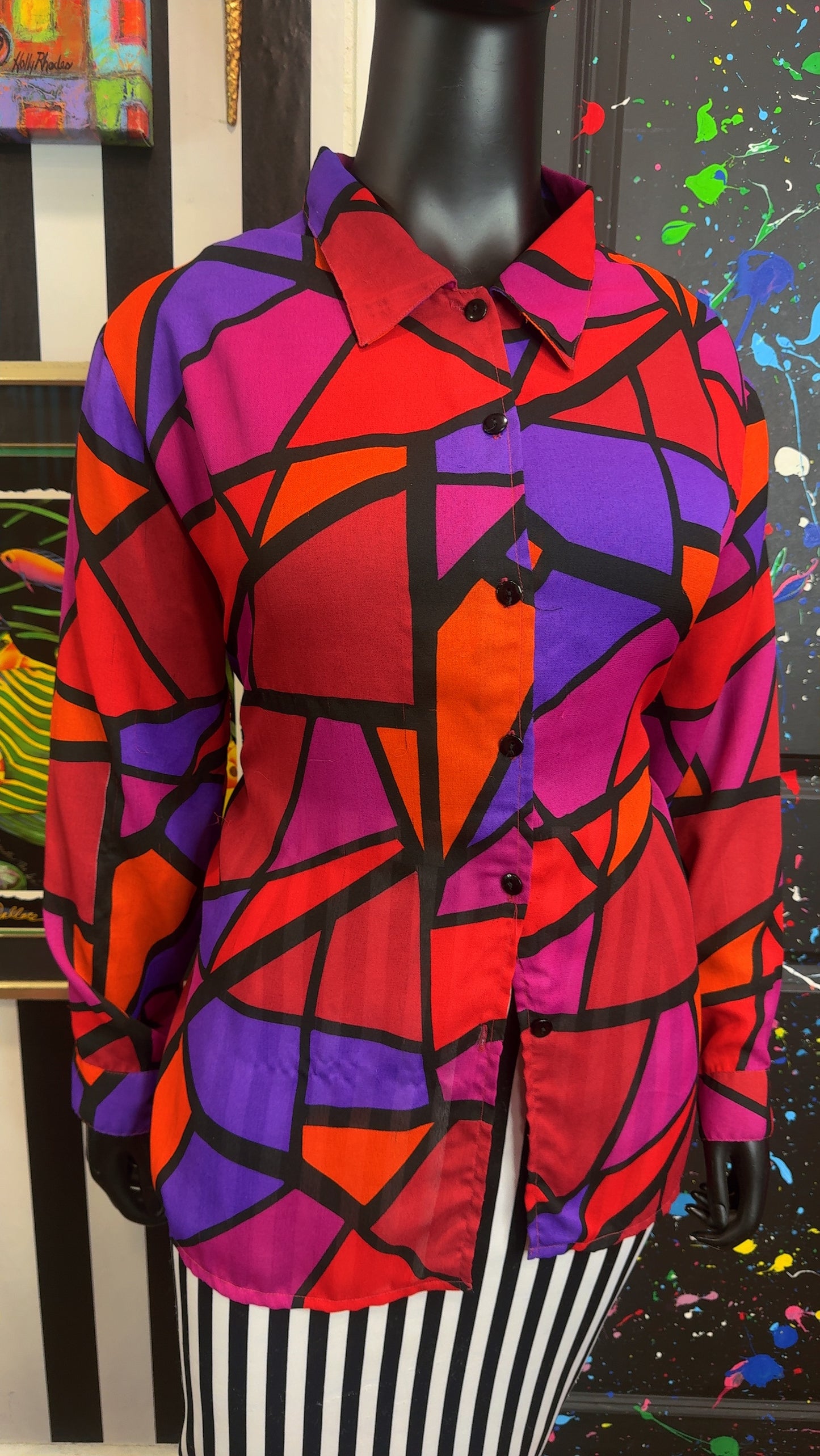 Vintage Abstract Semi Sheer Blouse (22)