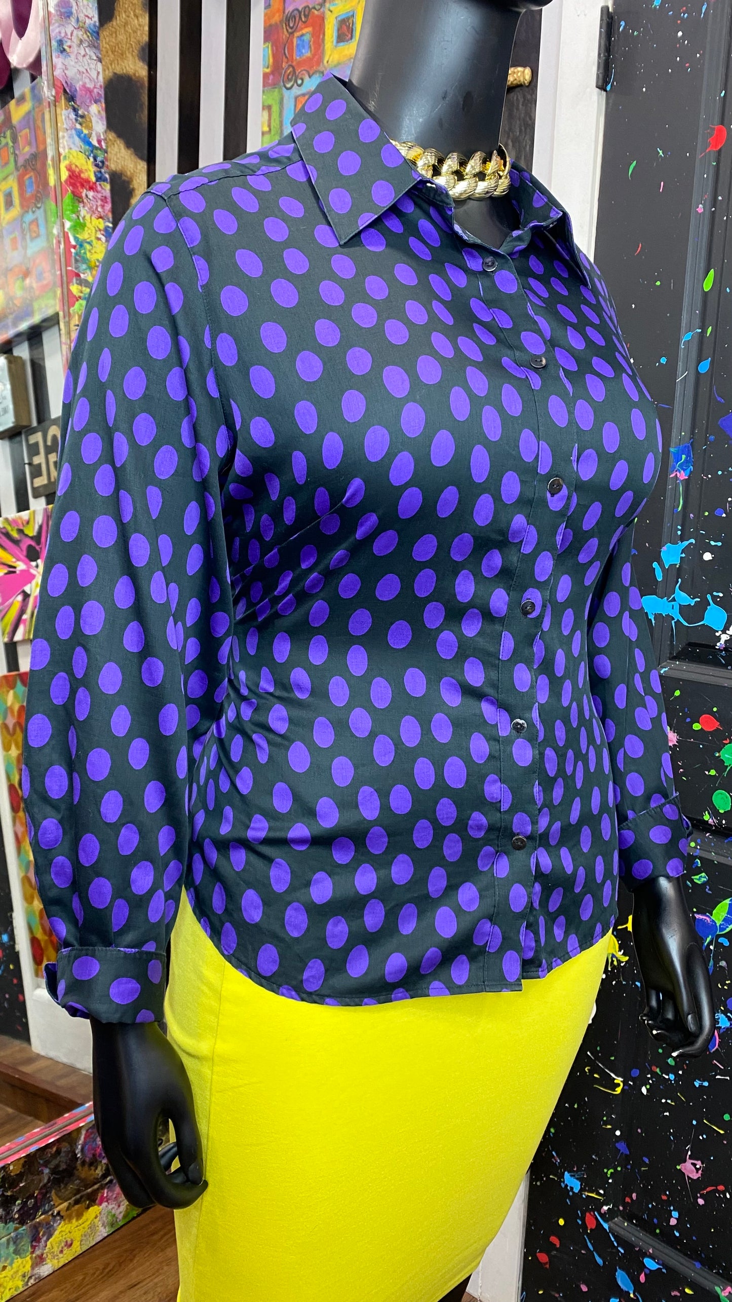 Vintage Black & Purple Polka Dot Blouse (20W)