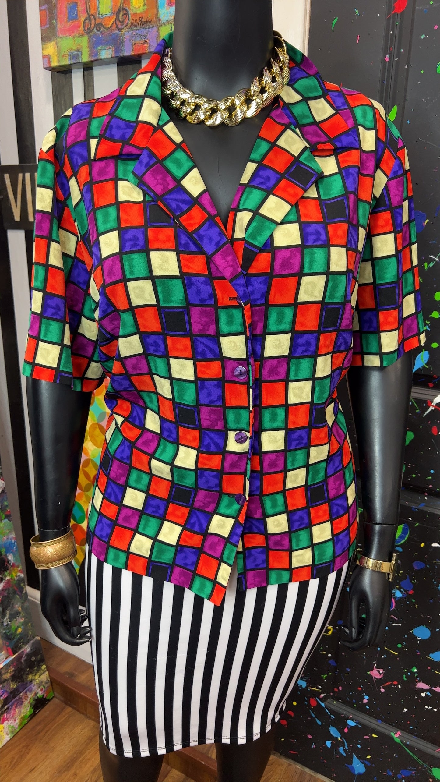 Vintage Abstract Block Blouse (24W)