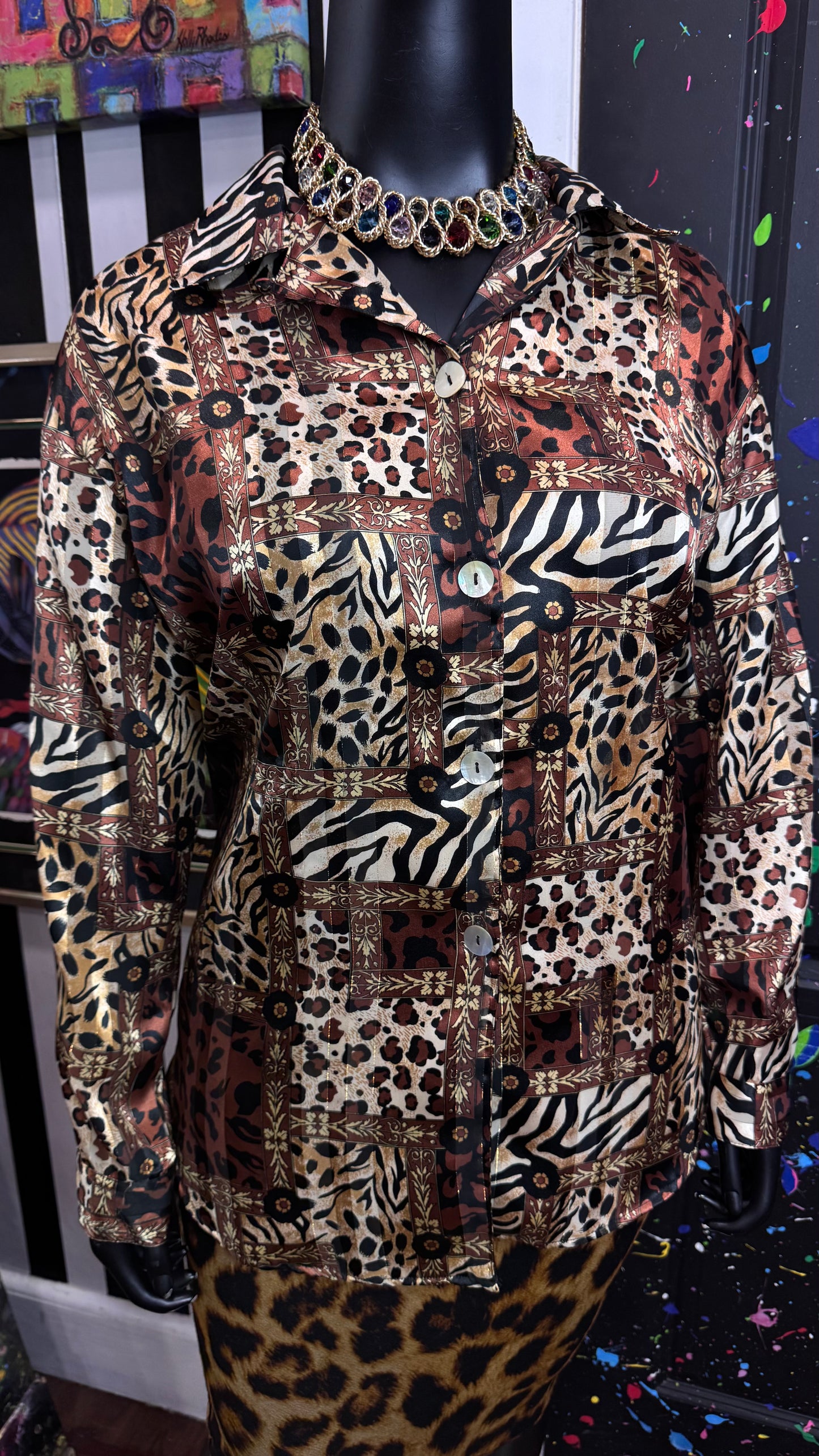 Vintage Semi Sheer Animal Print Blouse (22)