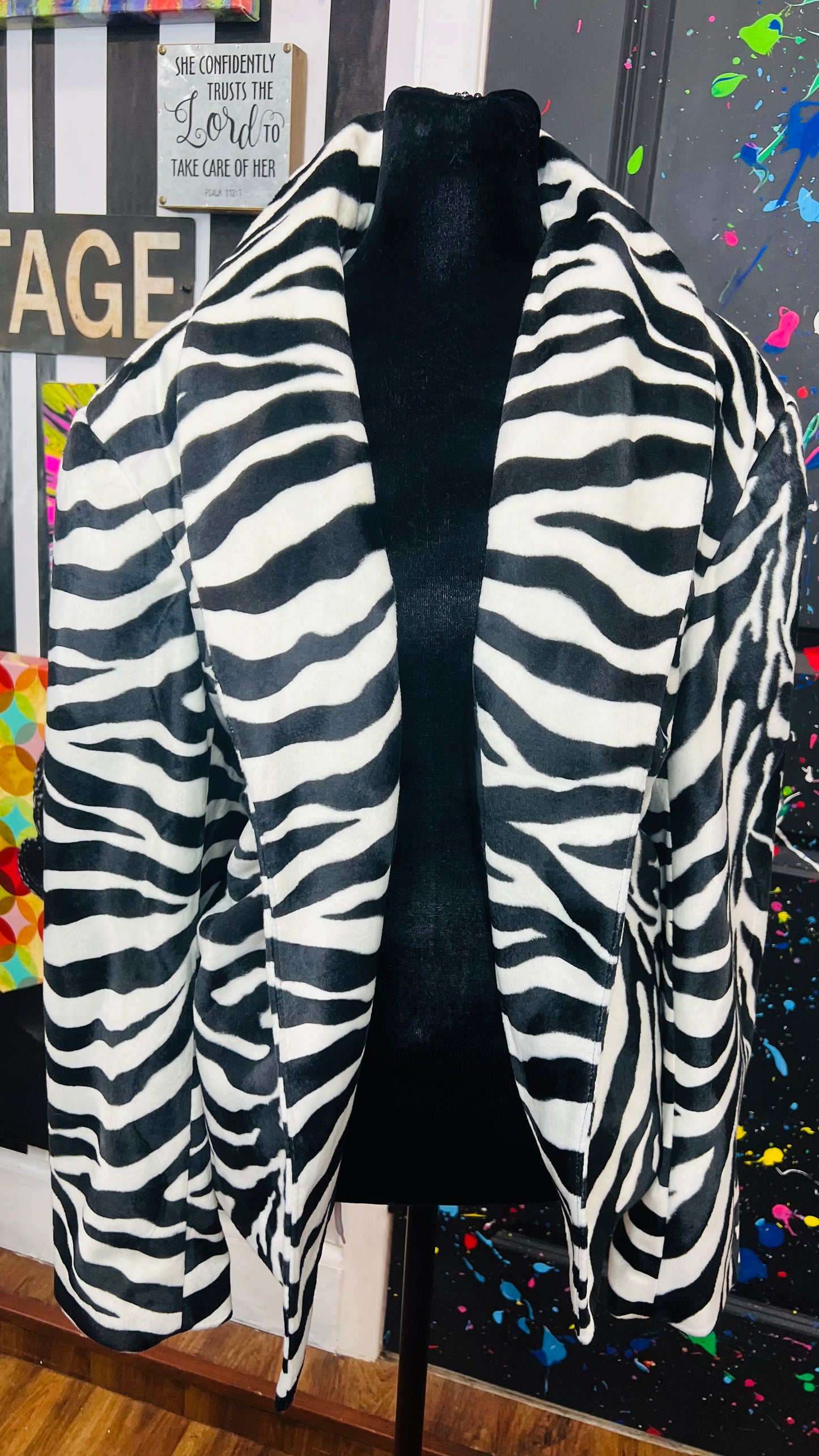 Vintage Open Zebra Faux Fur Blazer (24W)