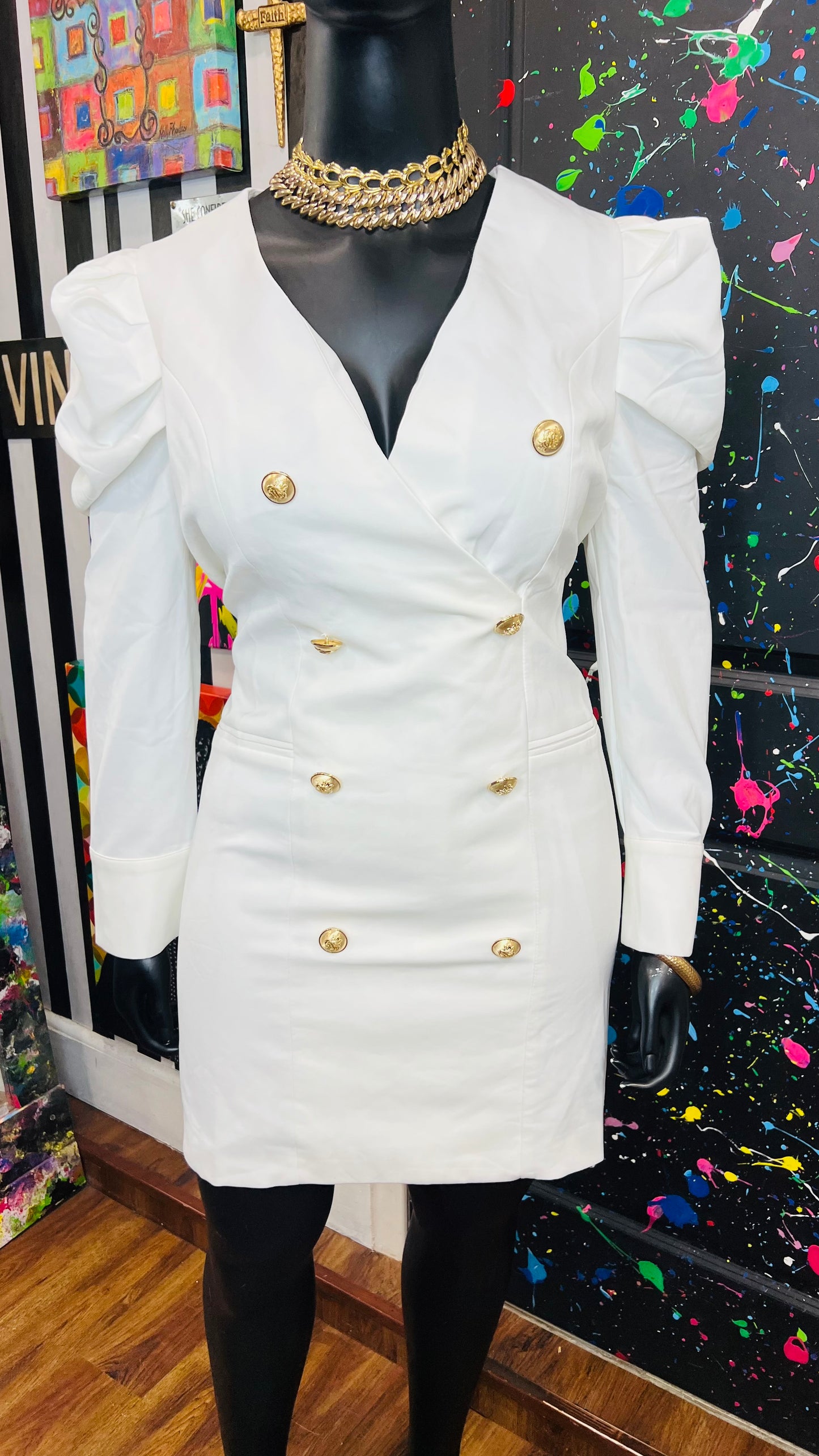 White Dress with Gold Buttons - New with Tags (14/16)