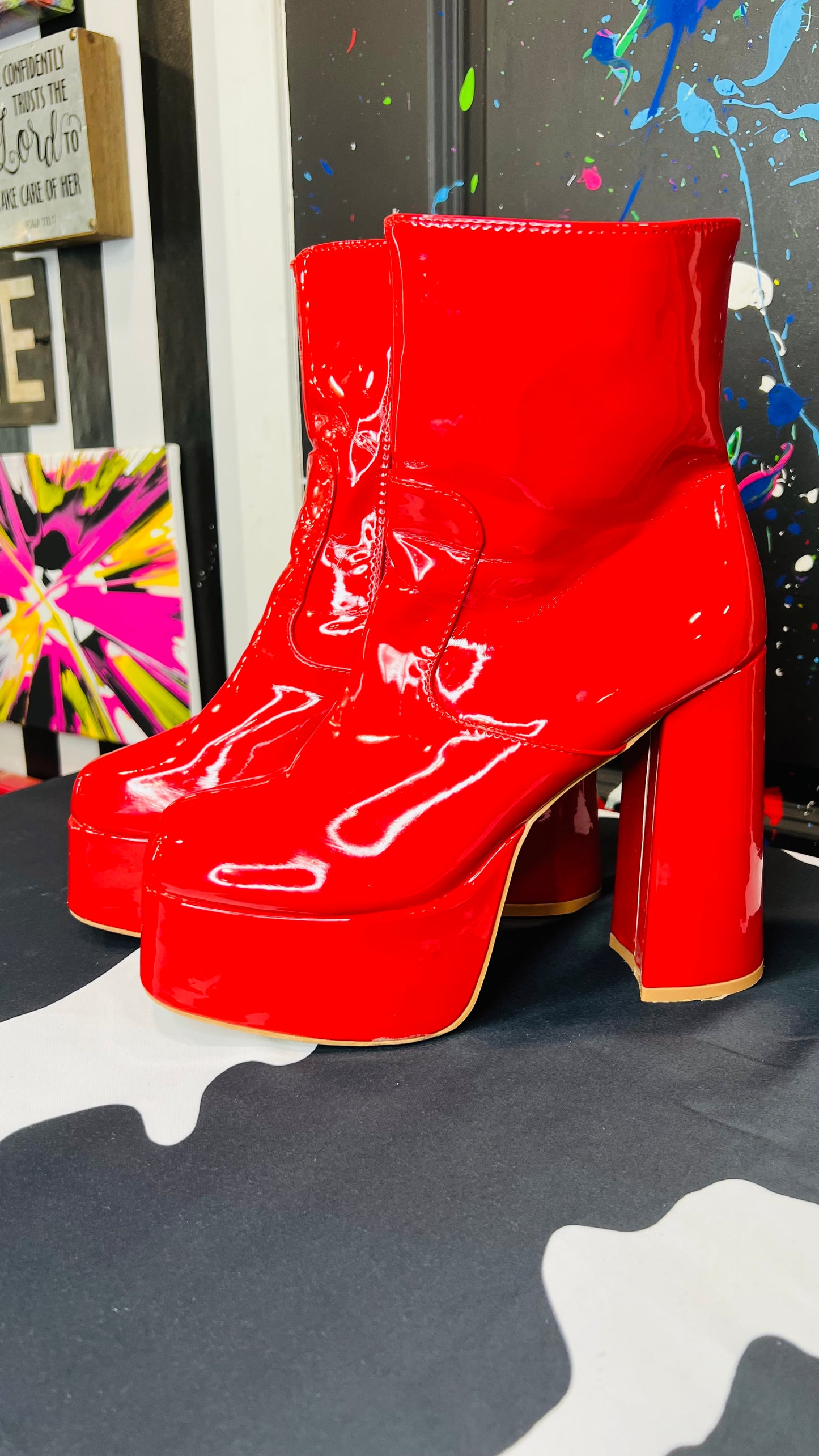 Red Faux Patent Leather Boots (10)