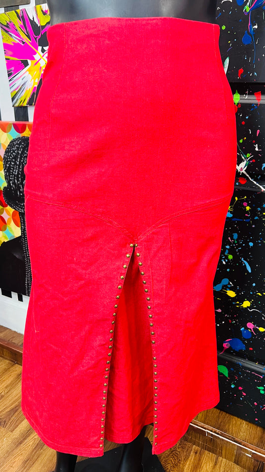 Vintage Y2K Red Denim & Studded Skirt (16W)