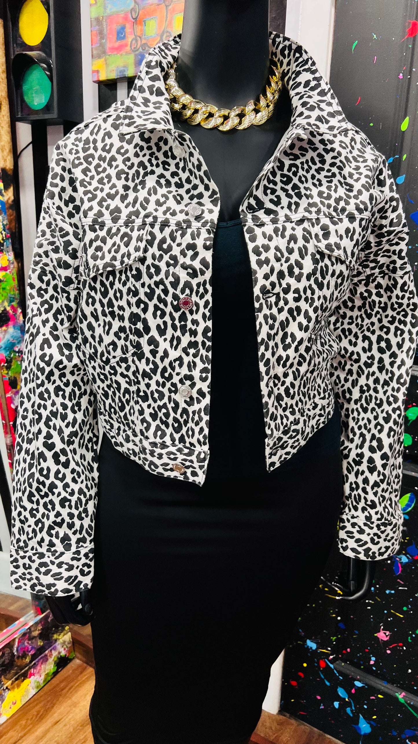 Black & White Animal Print Denim Jacket (22/24)