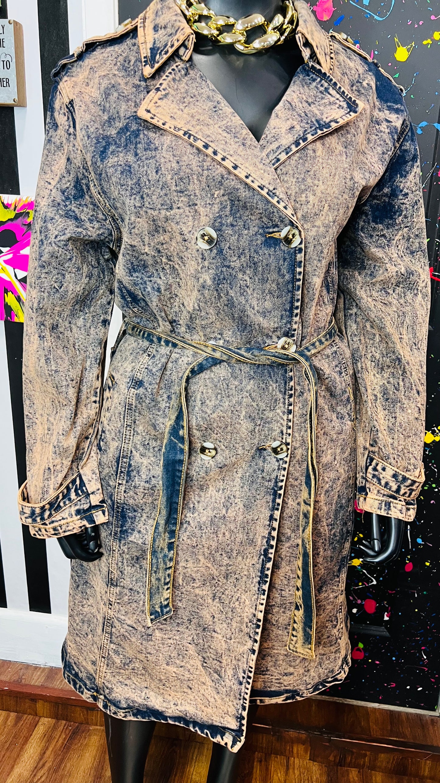 Denim Orange Tone Stone Wash Denim Trench Coat (20)