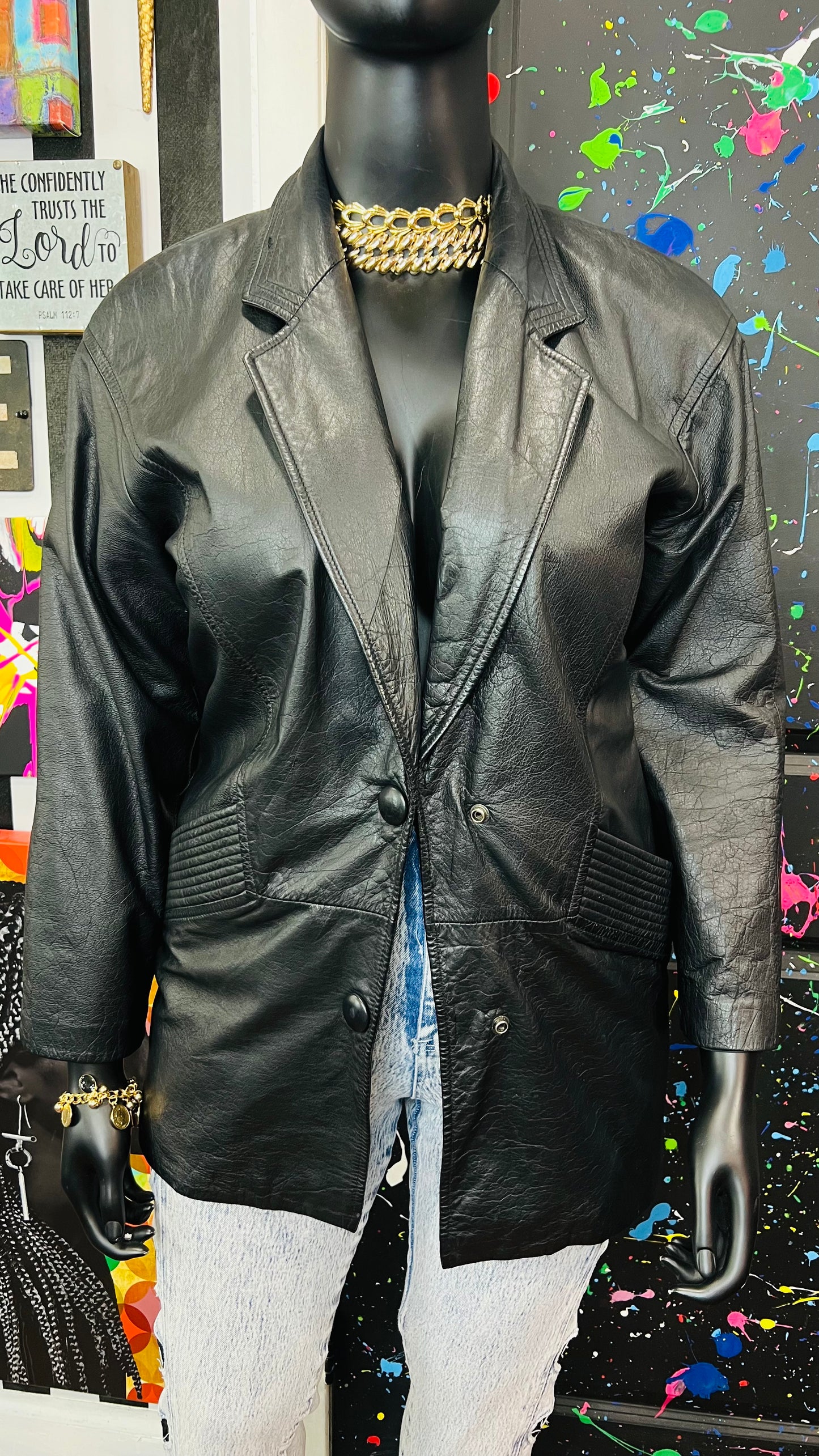 Vintage GIII Genuine Leather Black Blazer