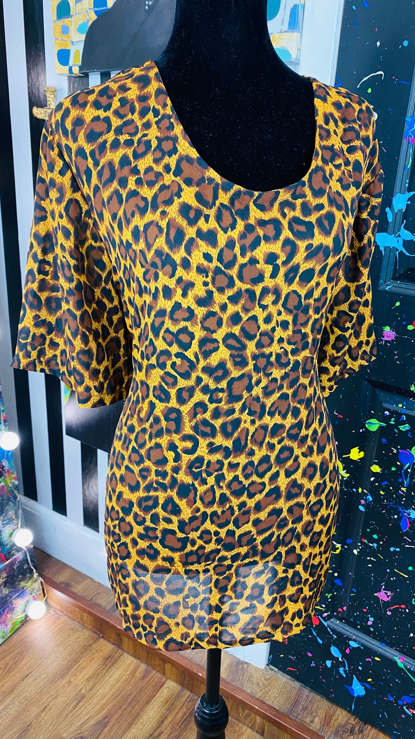 Vintage Leopard Print Short-Sleeve Blouse