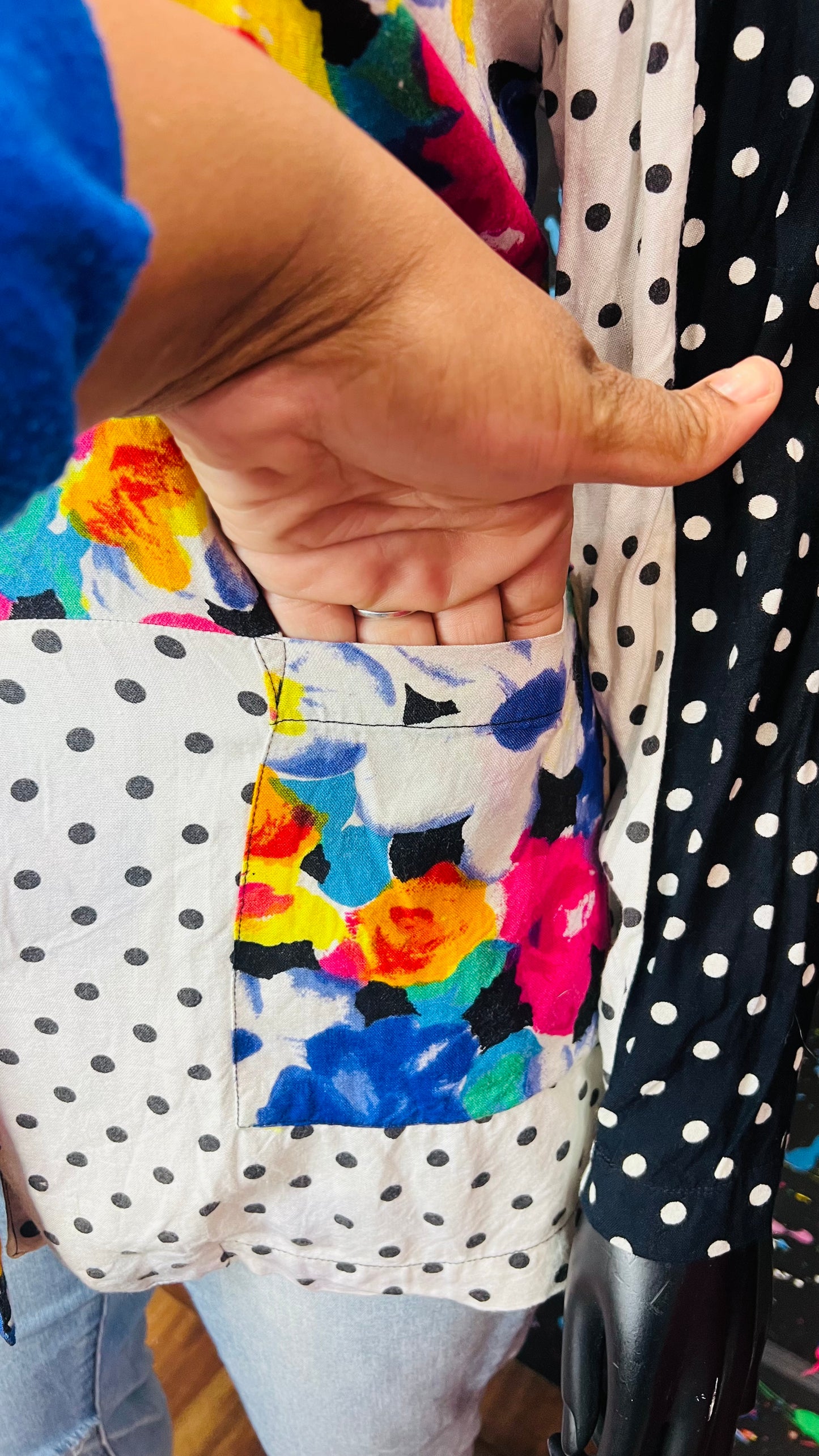 Vintage Rayon Polka Dot & Floral Blazer (18/20) *KC