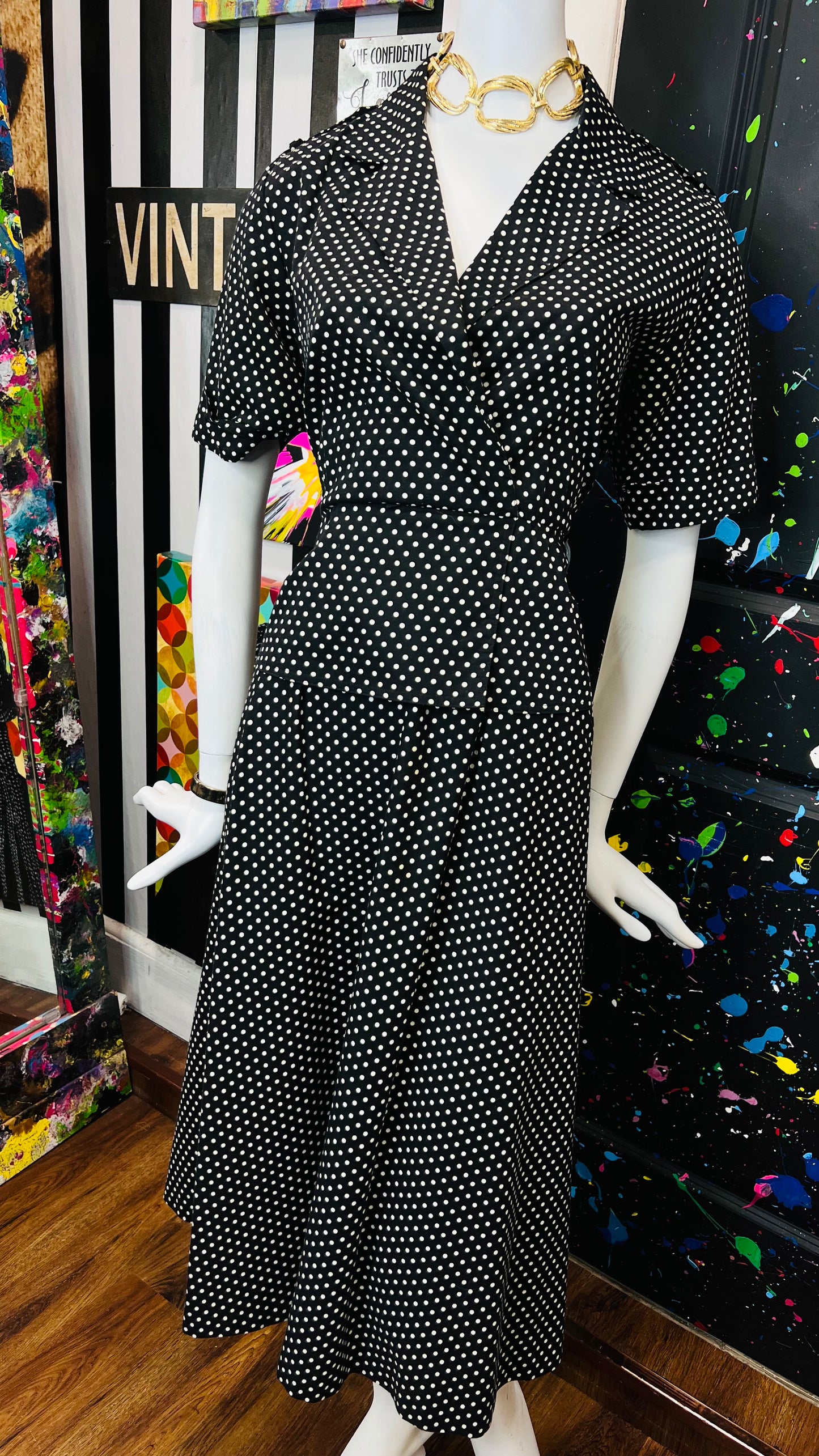 Vintage Peplum Waist- Polka Dot Dress (12)