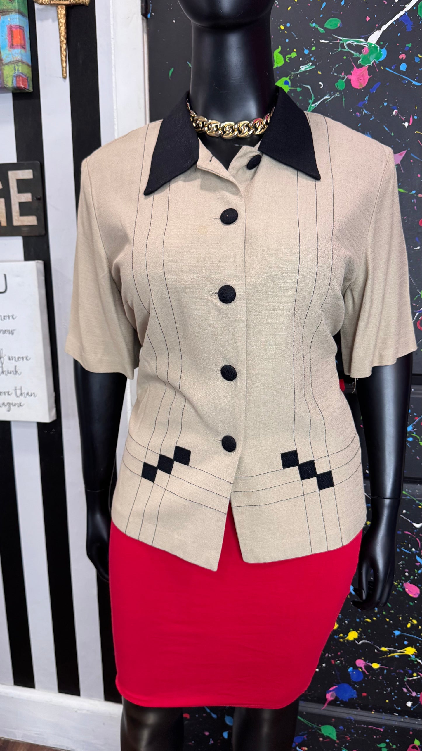 Vintage Tan & Black Blouse (20)