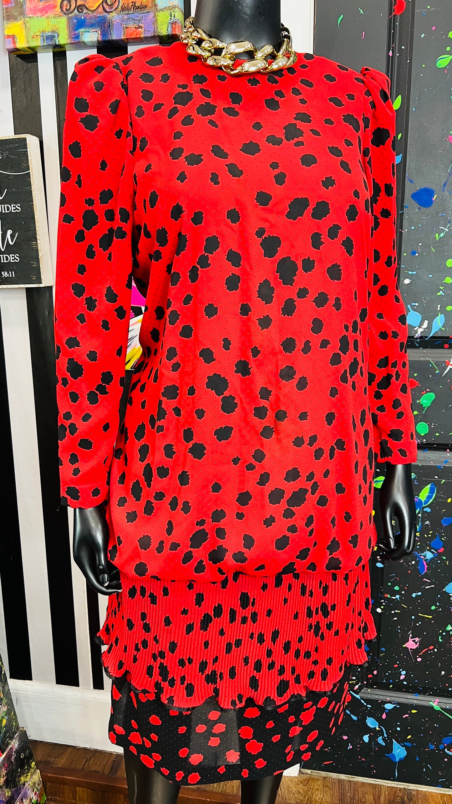 Vintage Chez California Black & Red Dress (16W)