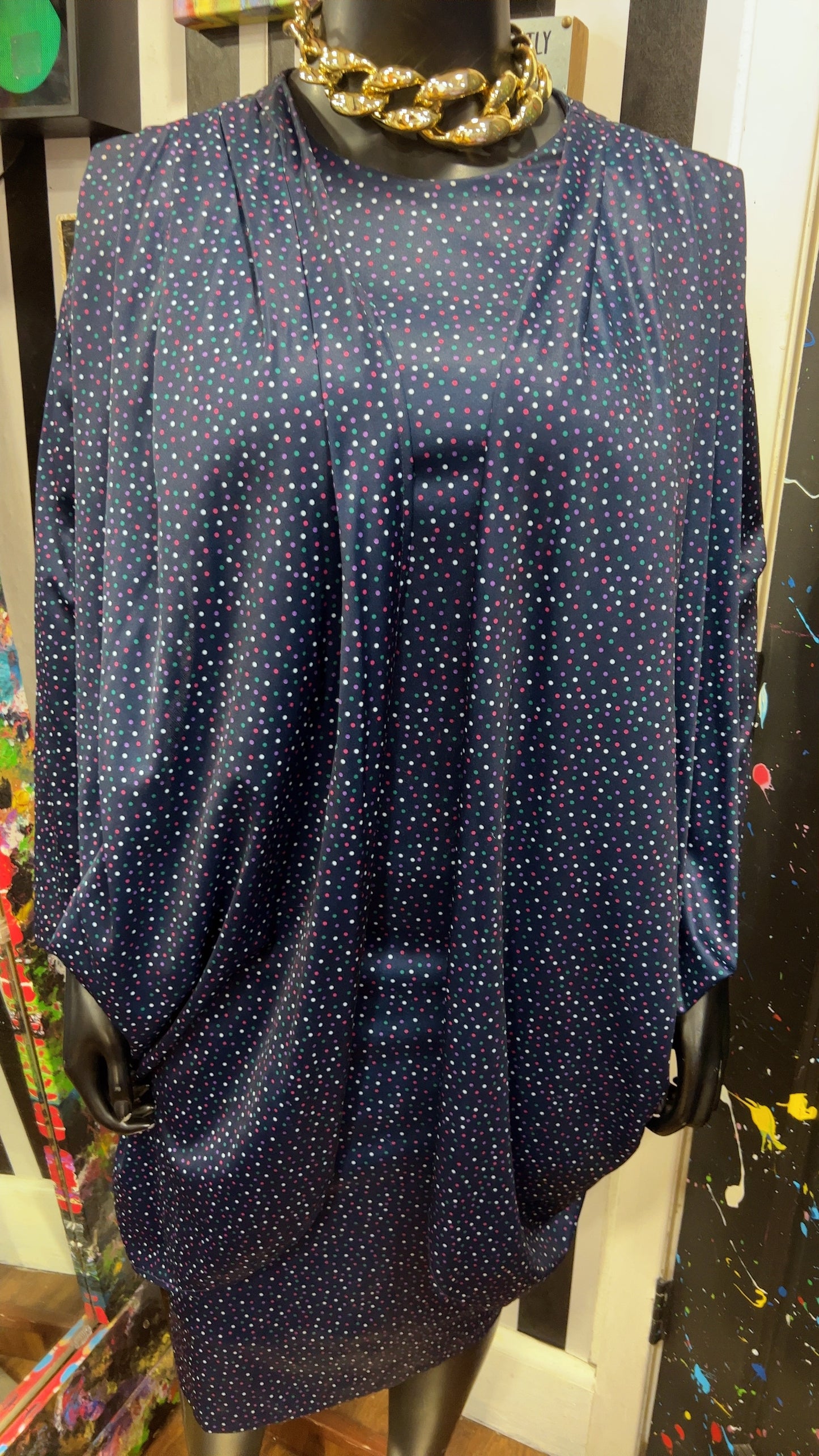 Vintage Navy Blue Polka Dot Dress (14)