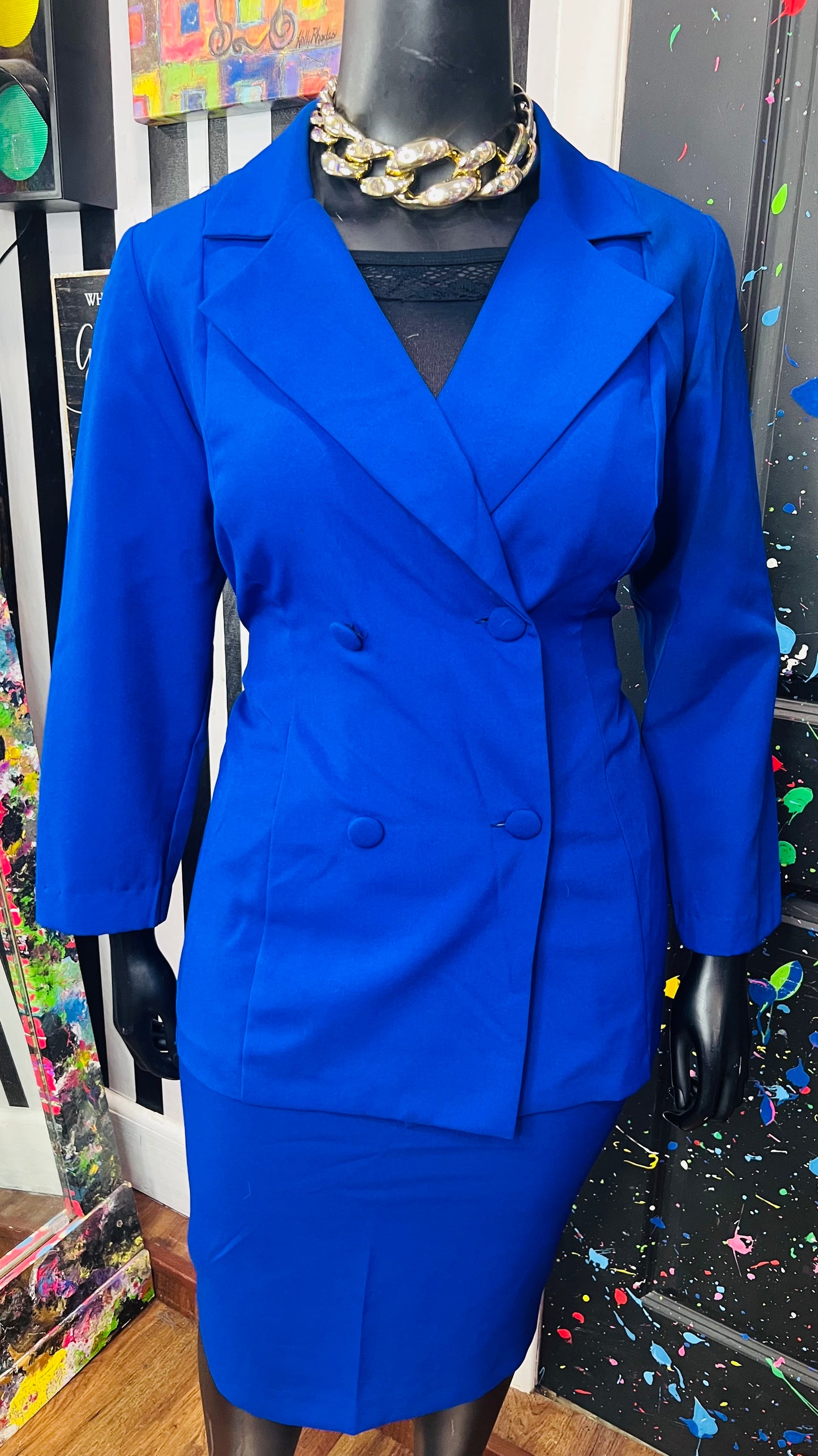 Vintage Cobalt Blue Skirt Suit (18W)