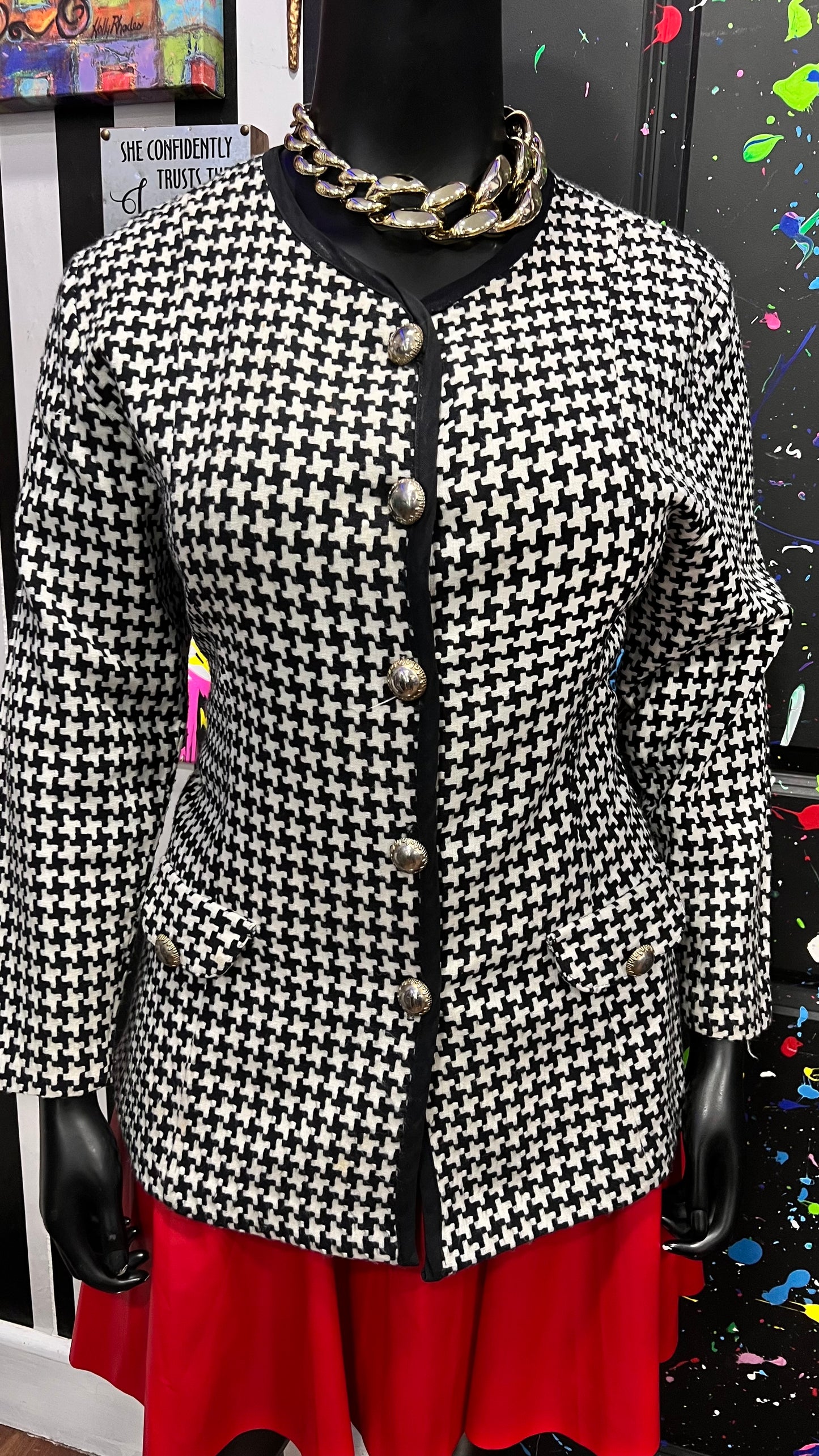 Vintage Rayon Black & White Blazer (14)