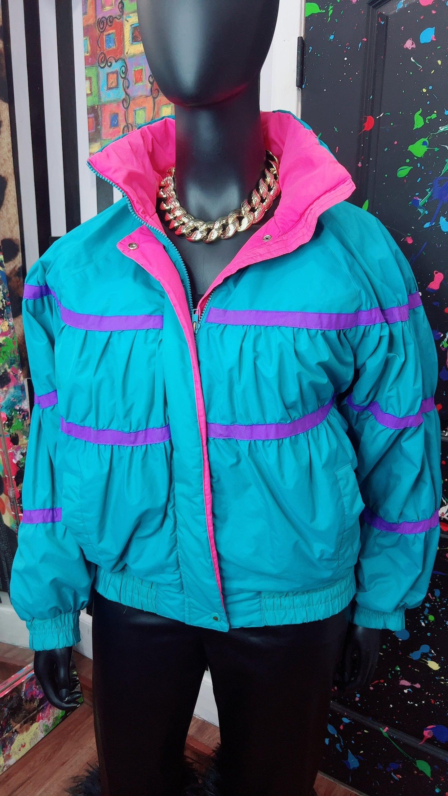 Vintage Blue, Purple & Pink Puffer Coat (18/20)