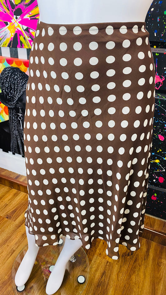 Vintage White & Brown Polka Dot Skirt (24W)