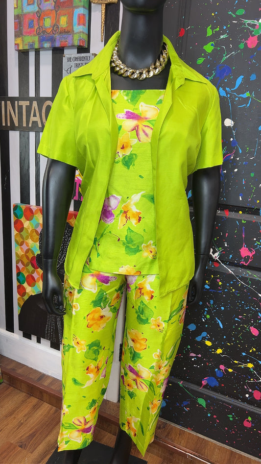 Vintage Green & Floral 3 Piece Pants Set (18W)