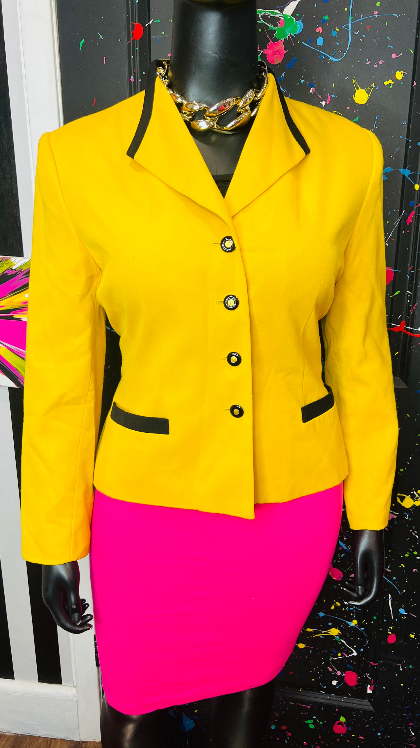 Vintage Yellow & Black Kasper Blazer (16)