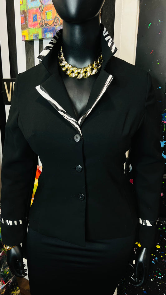 Vintage Black & Zebra Print Blazer (14)