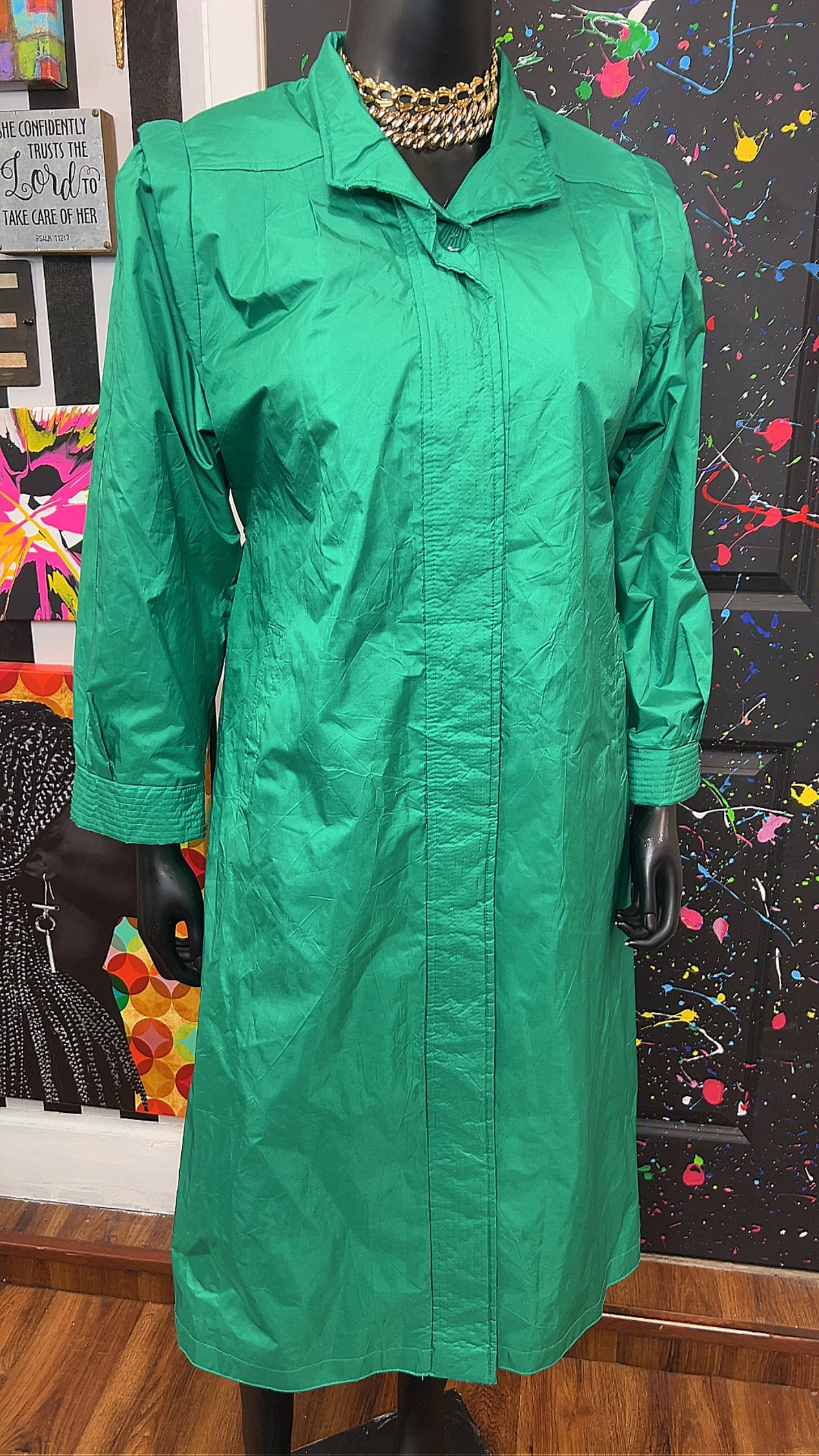 Vintage Green Trench Rain Coat (14/16)