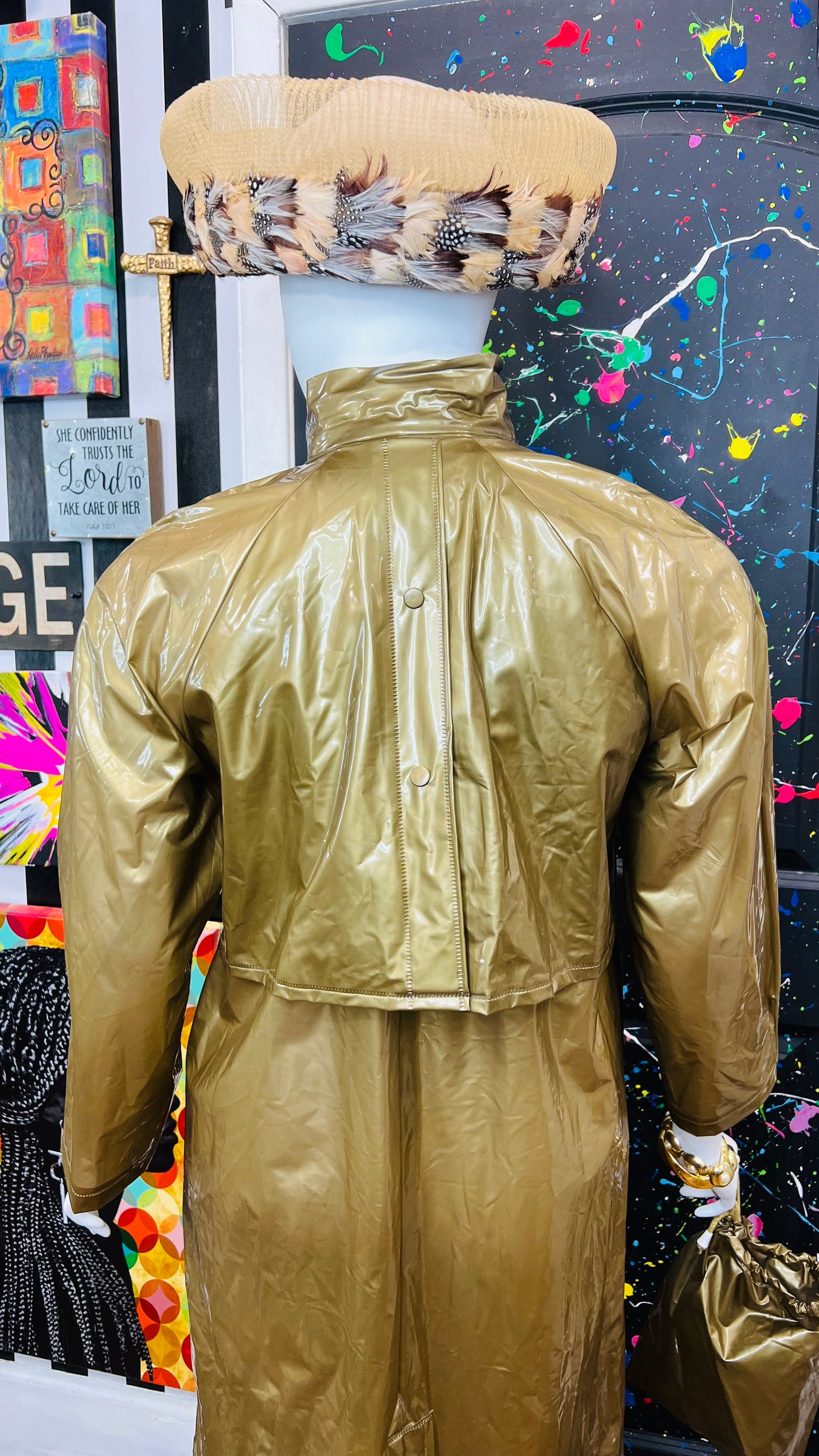 Vintage Gold RainCoat with Carrying Bag (14)