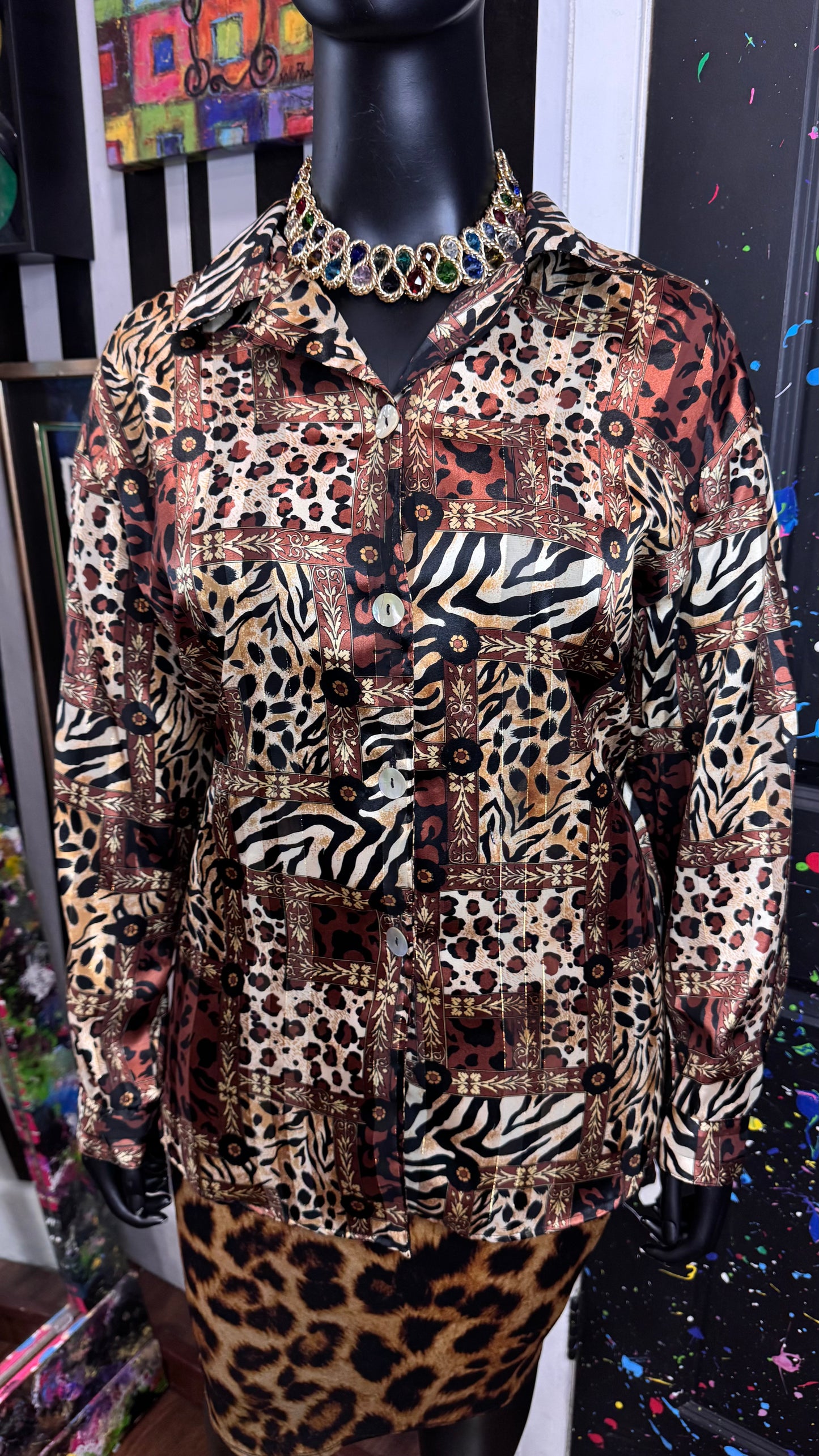 Vintage Semi Sheer Animal Print Blouse (22)