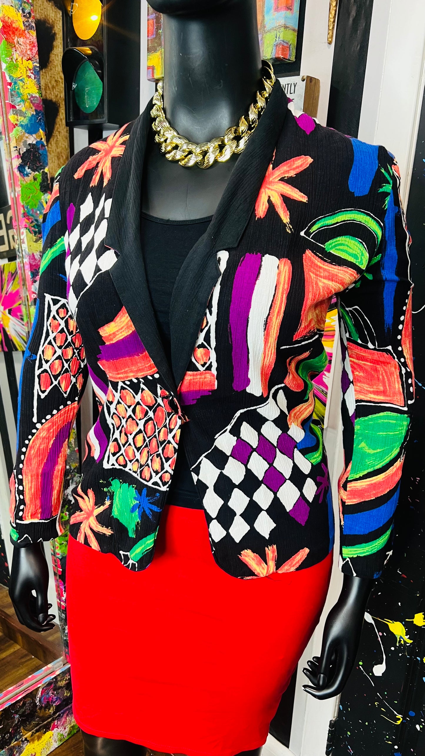 Vintage Rayon Abstract Light Blazer (12/14)