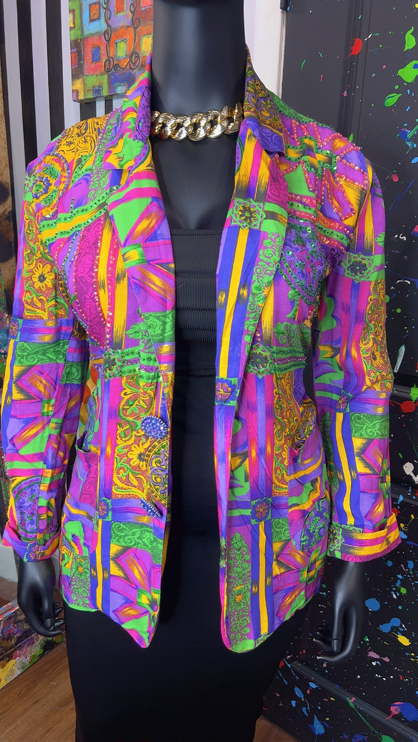 Vintage Abstract & Sequin Rayon Blazer (18)