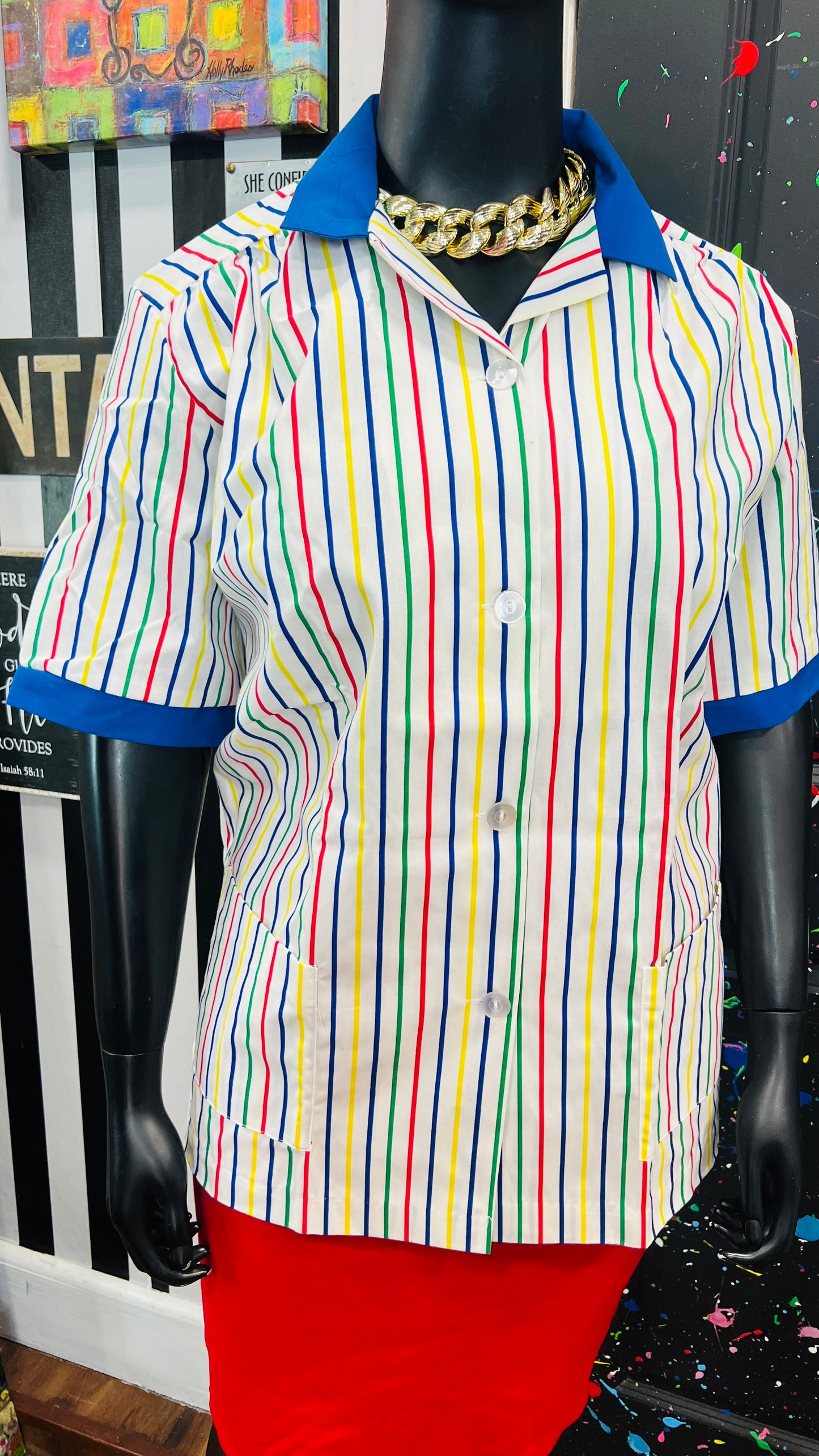 Plus Size Vintage Color Block Scrub Top (20)