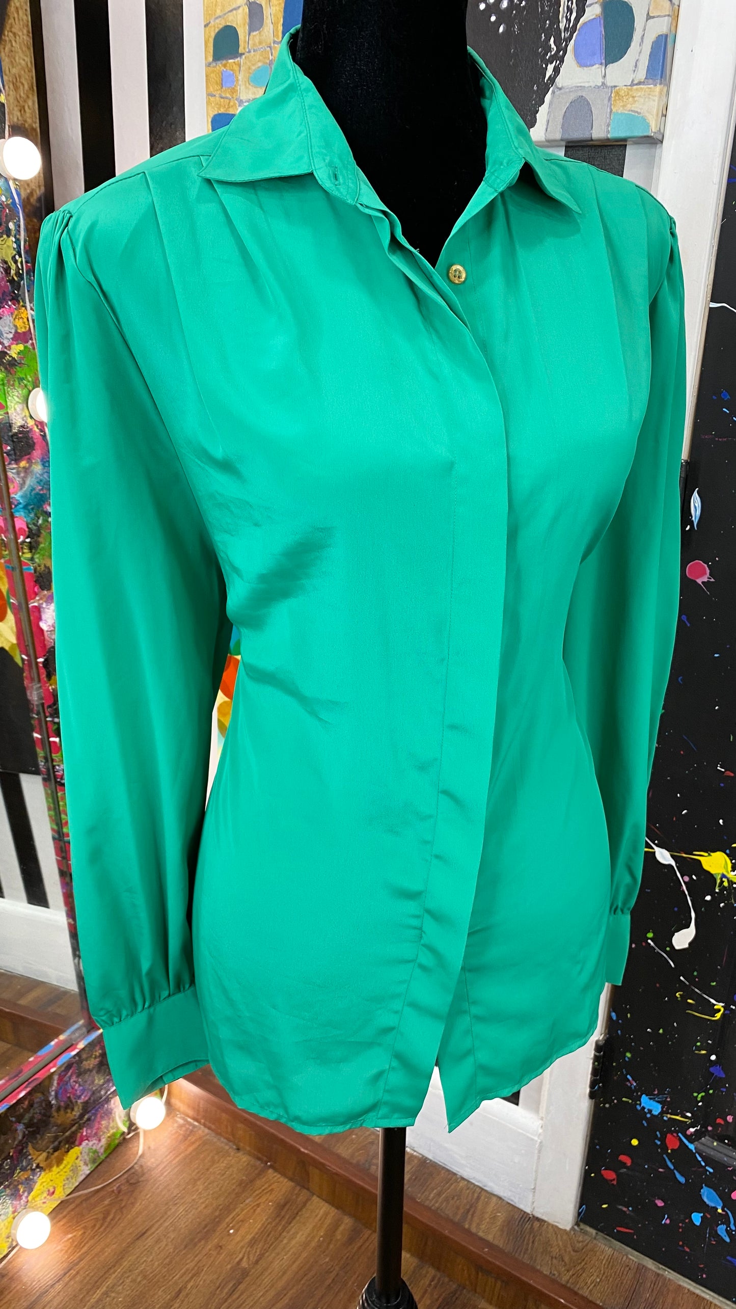 Vintage Green Long Sleeve Blouse