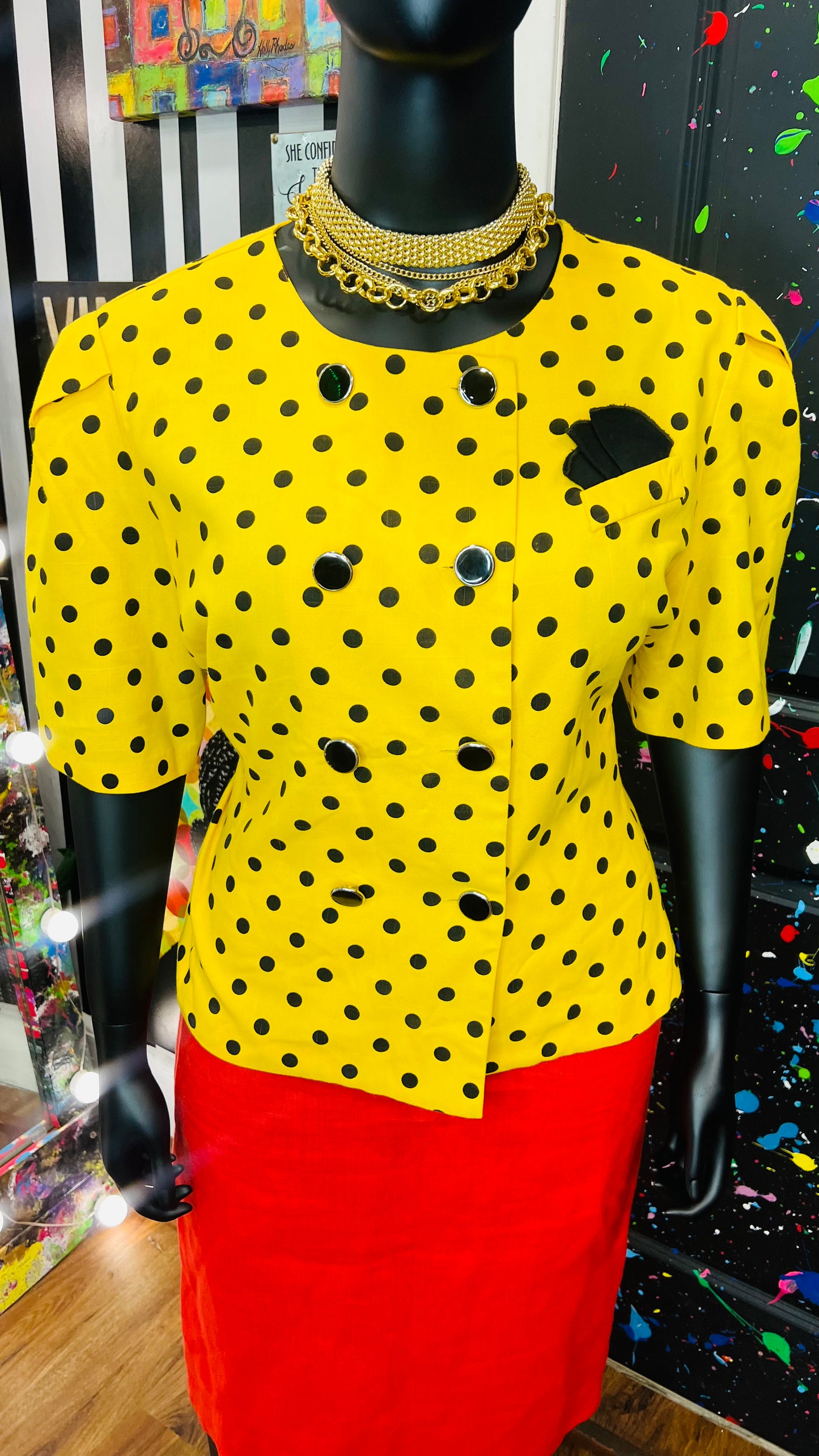 Vintage Polka Dot Short Sleeve Double Breasted Blazer (20)