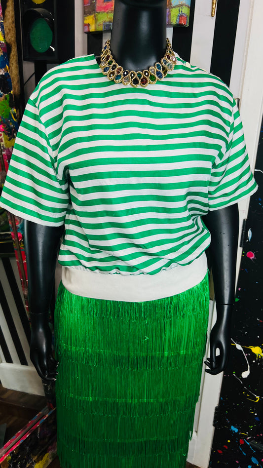 Vintage Green & White 100% Silk Blouse (12)