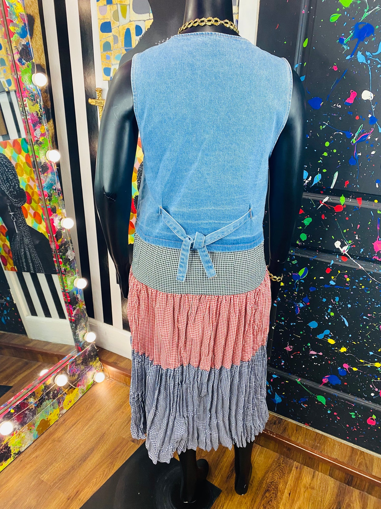 Vintage Denim Vest 2pc  Skirt Set