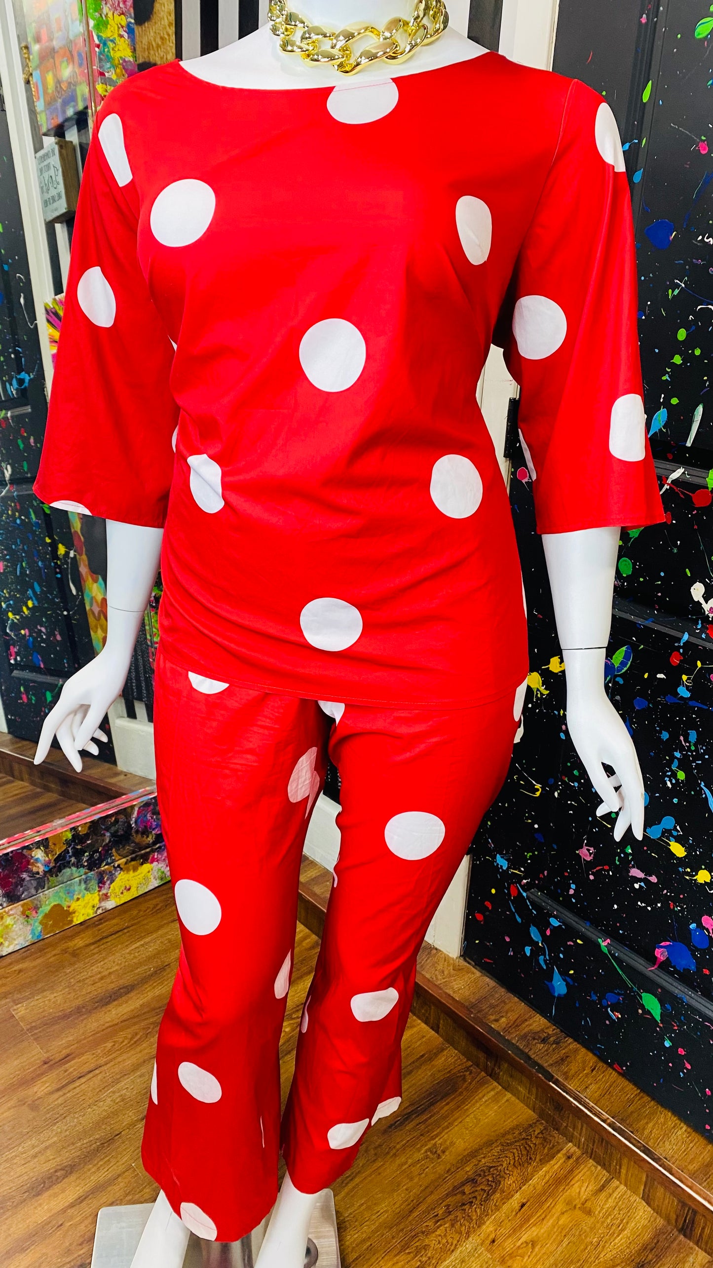 Red & White Polka Dot Pants Set (24)