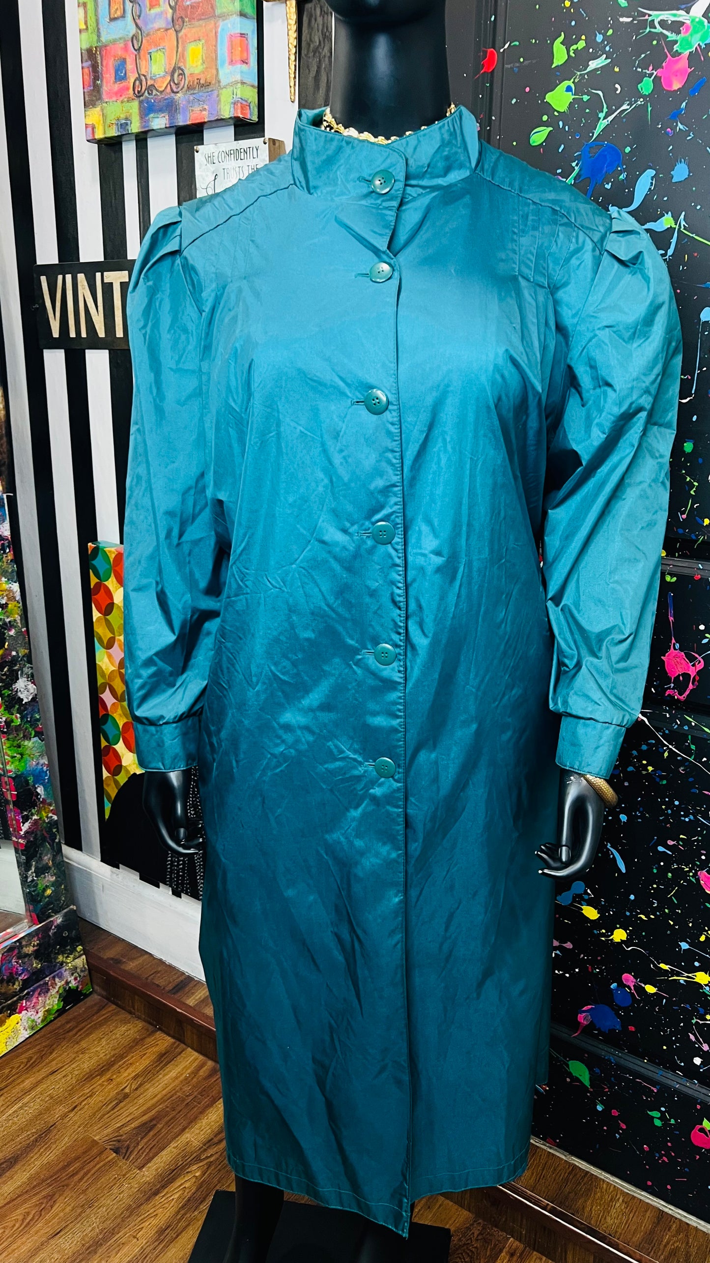 Vintage Teal Trench Coat (24)