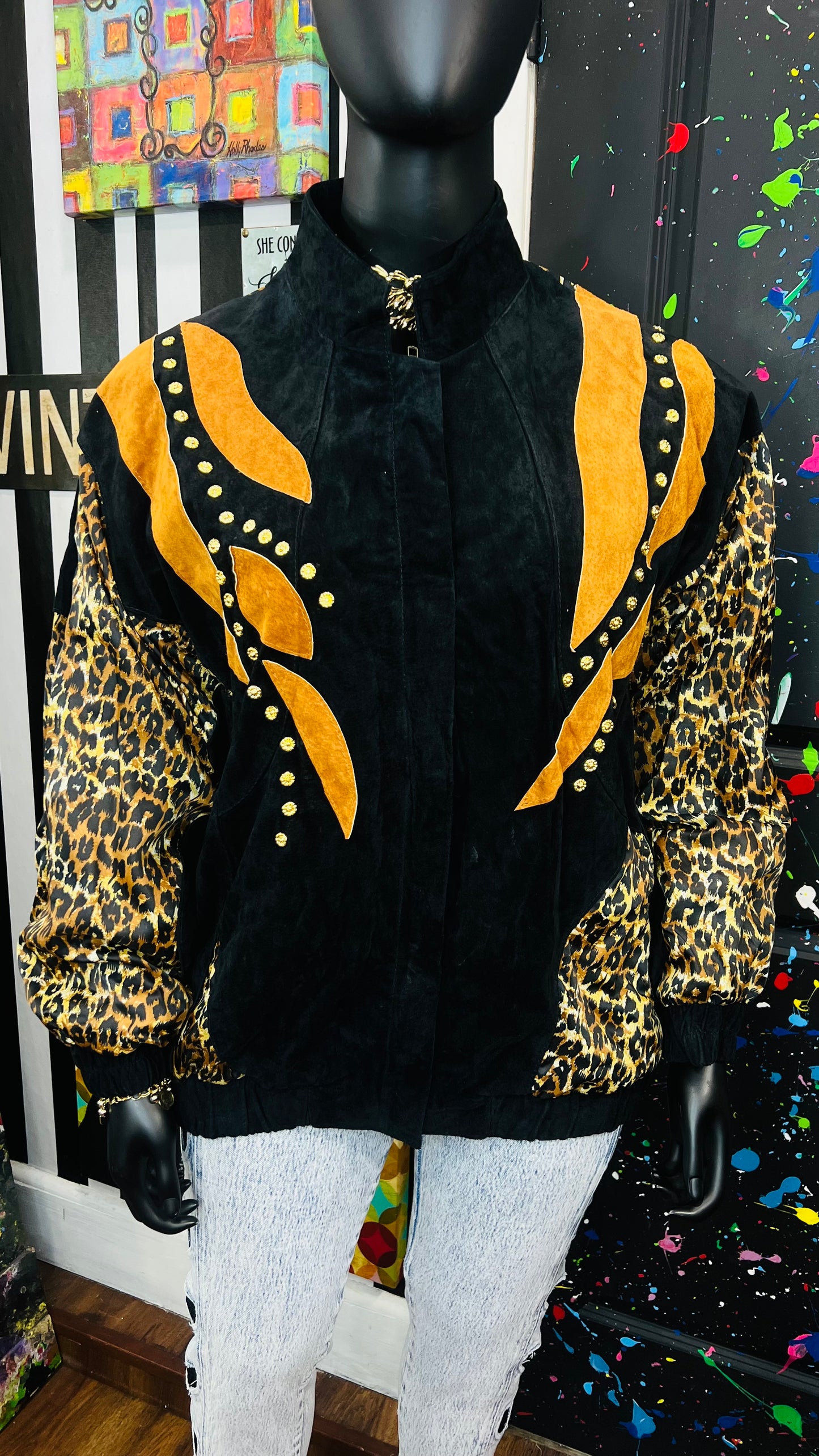 Vintage Genuine Leather Suede Animal Print Jacket (22)