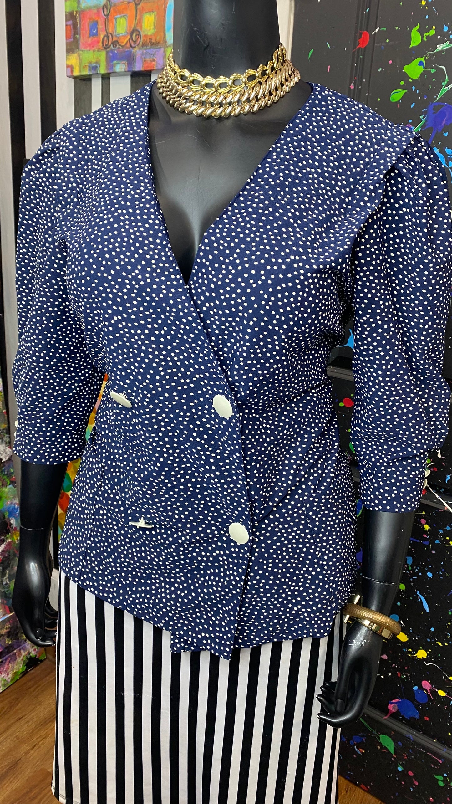 Vintage Polka Dot Double Breasted Blouse (14)