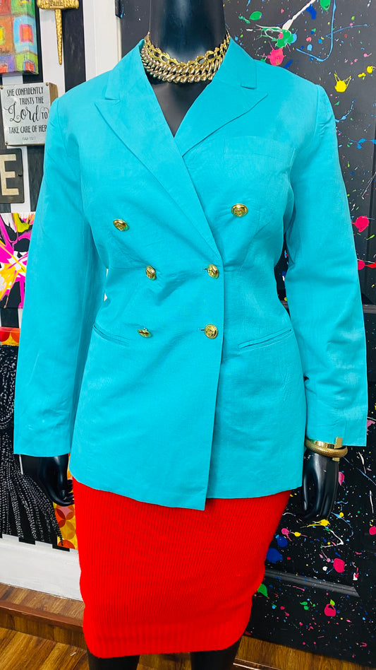 Vintage Turquoise Double Breasted Blazer (16)