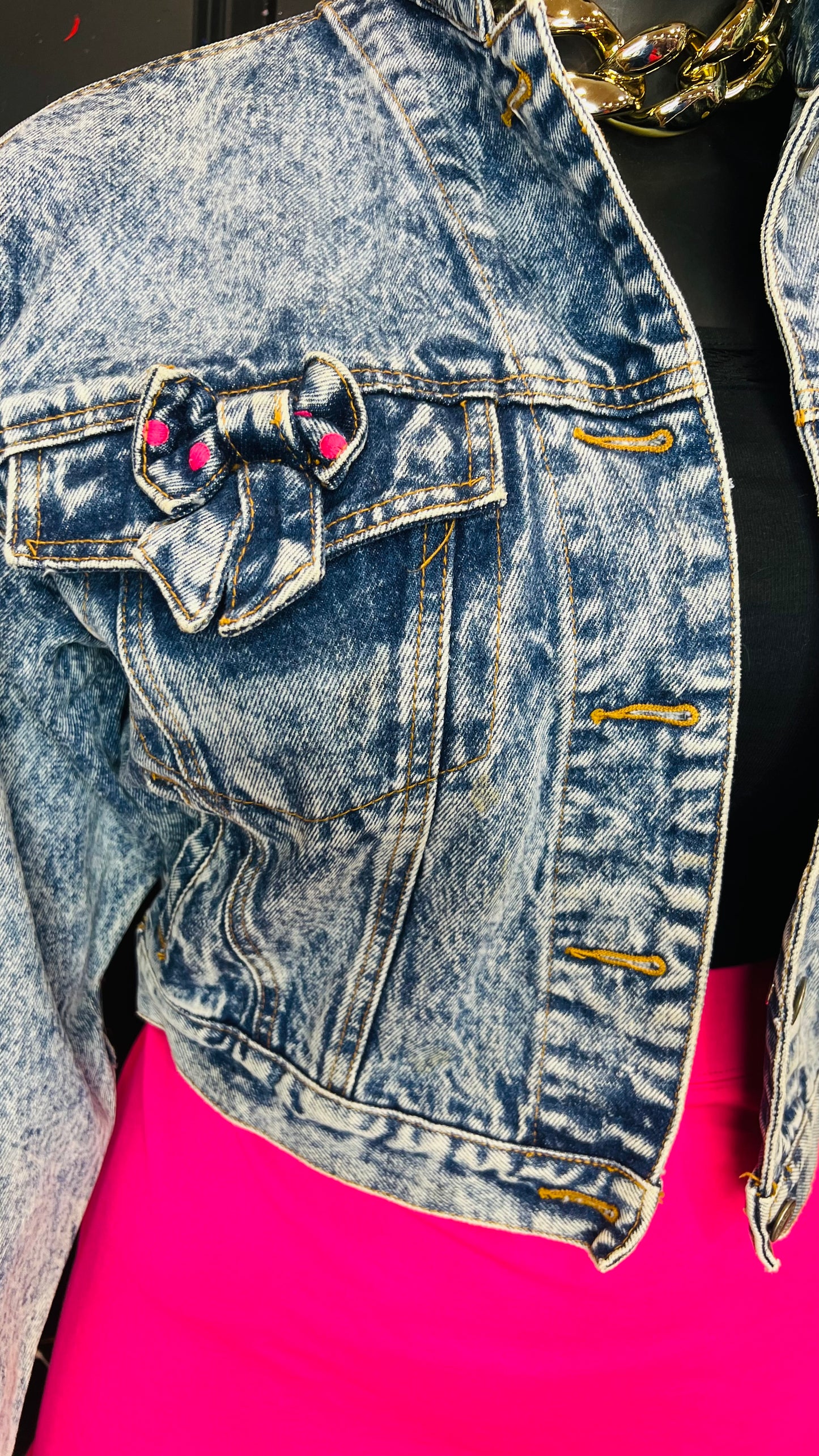 Vintage Polka Dot Bow Denim Jacket (12)