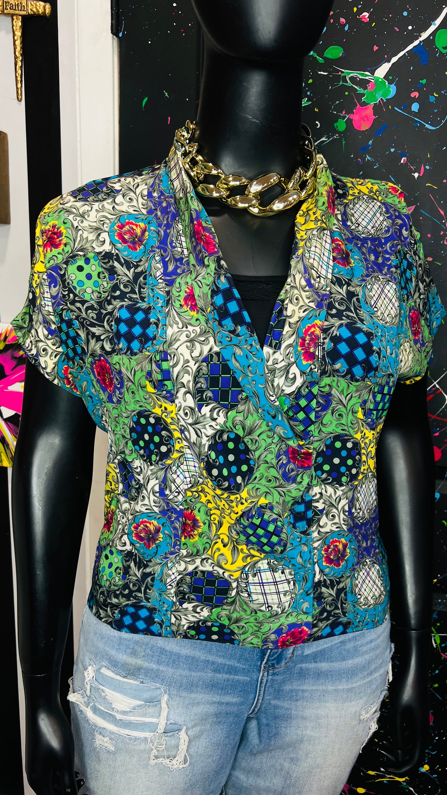 Vintage 100% Silk Abstract Blouse (14)