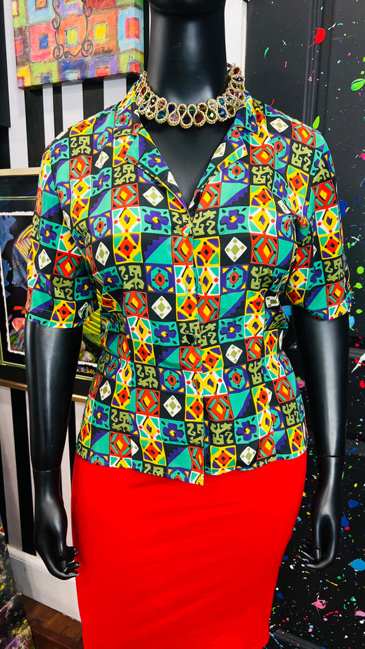 Vintage Colorblock Printed Blouse (14)