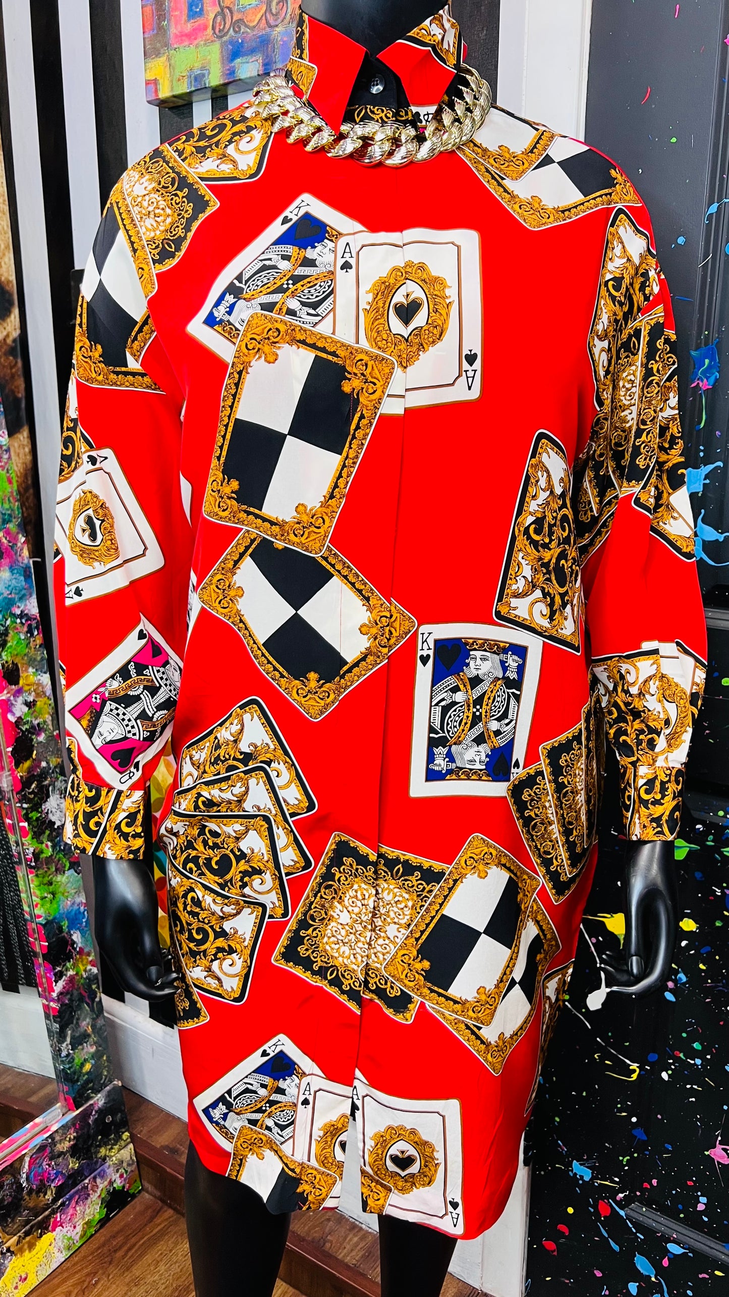 Vintage 100% Silk Ace Of Spades Dress (12) - Can fit up to some 16