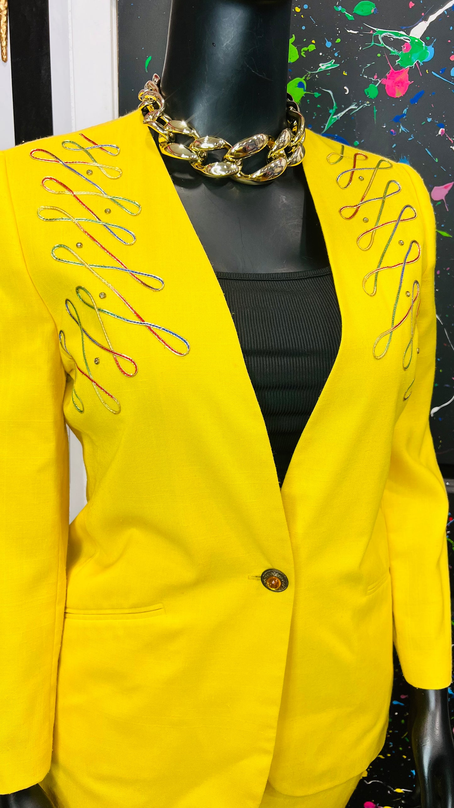 Vintage Yellow Jeweled Skirt Suit (12)