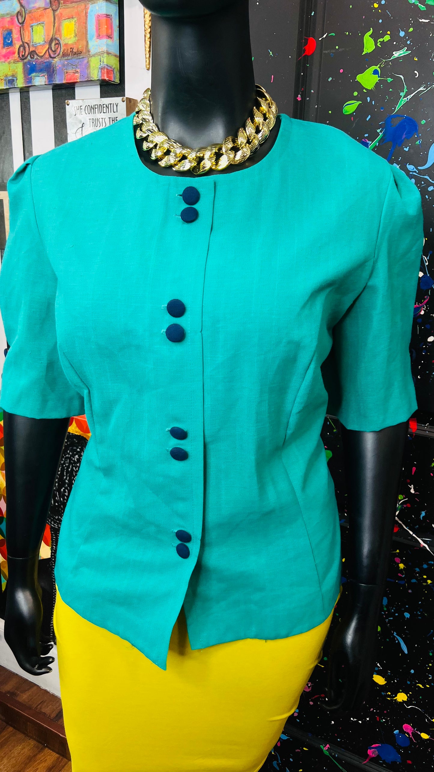Vintage Teal Blazer Blouse (24)