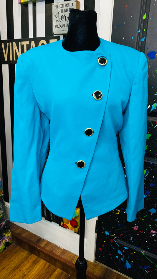 Vintage Teal Gold & Black Button Blazer (14)
