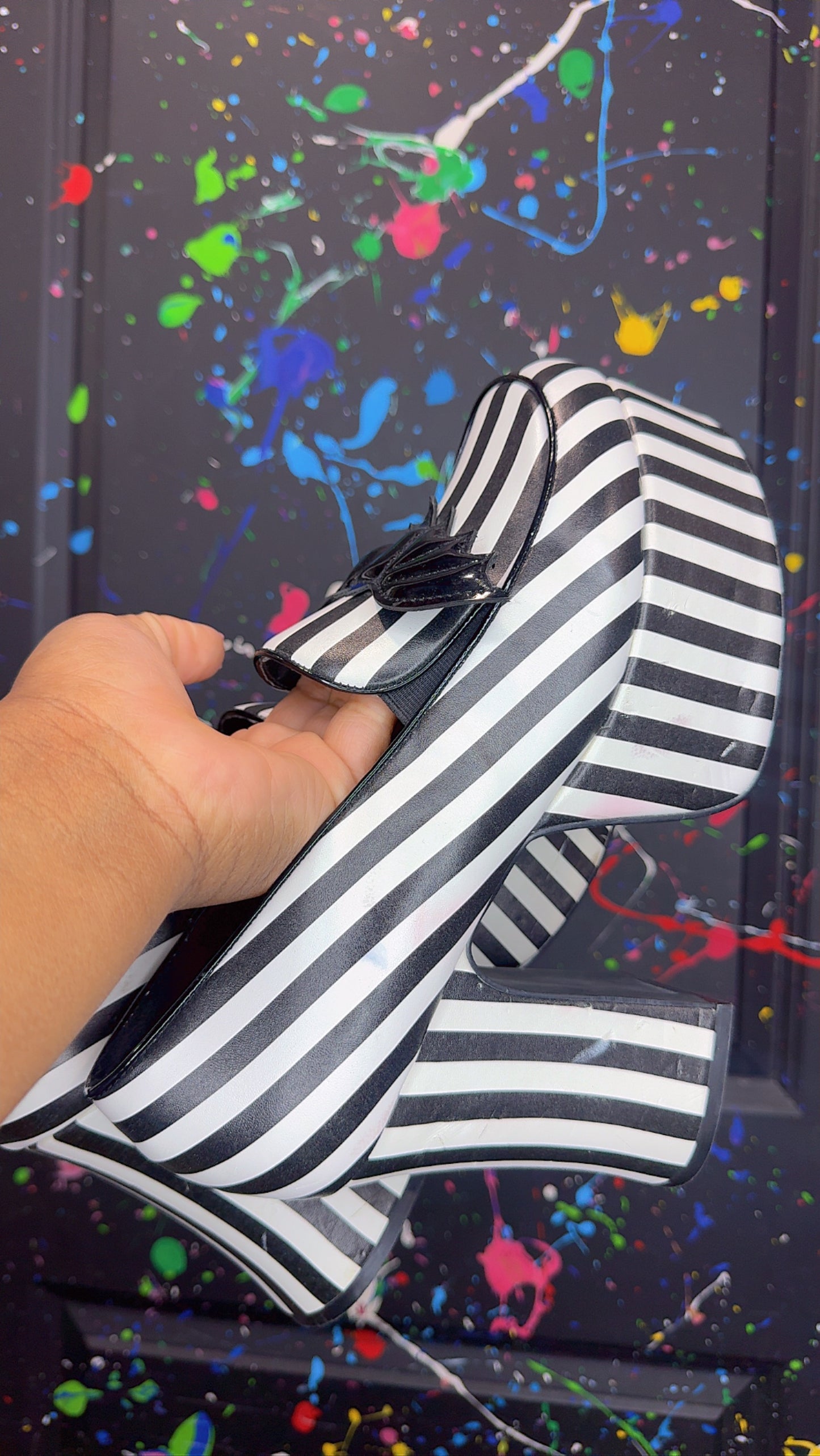 White & Black Striped Platform Heels (11)